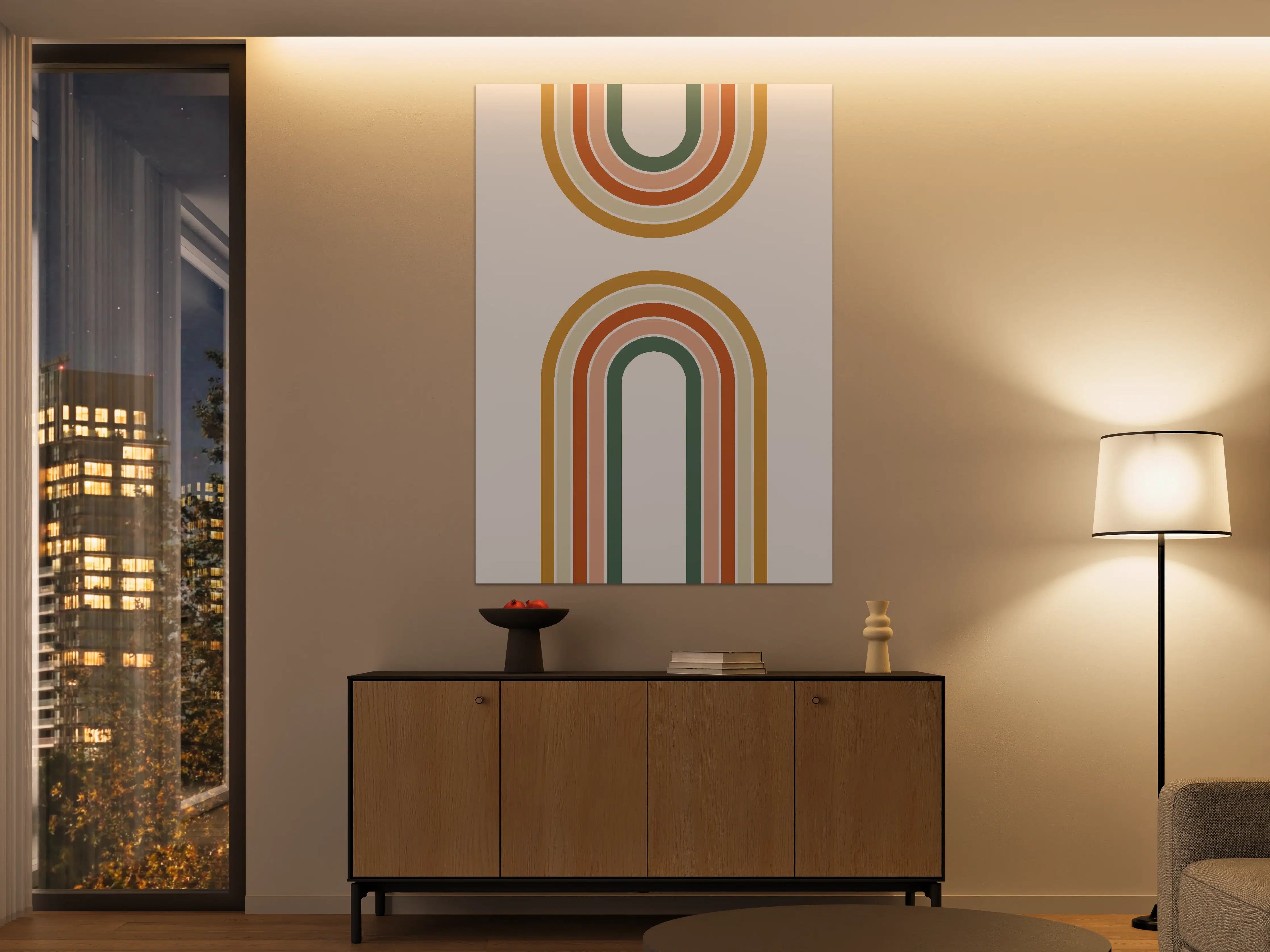 Große Wandbilder - Retro-Design mit geometrischen Regenbogenmustern