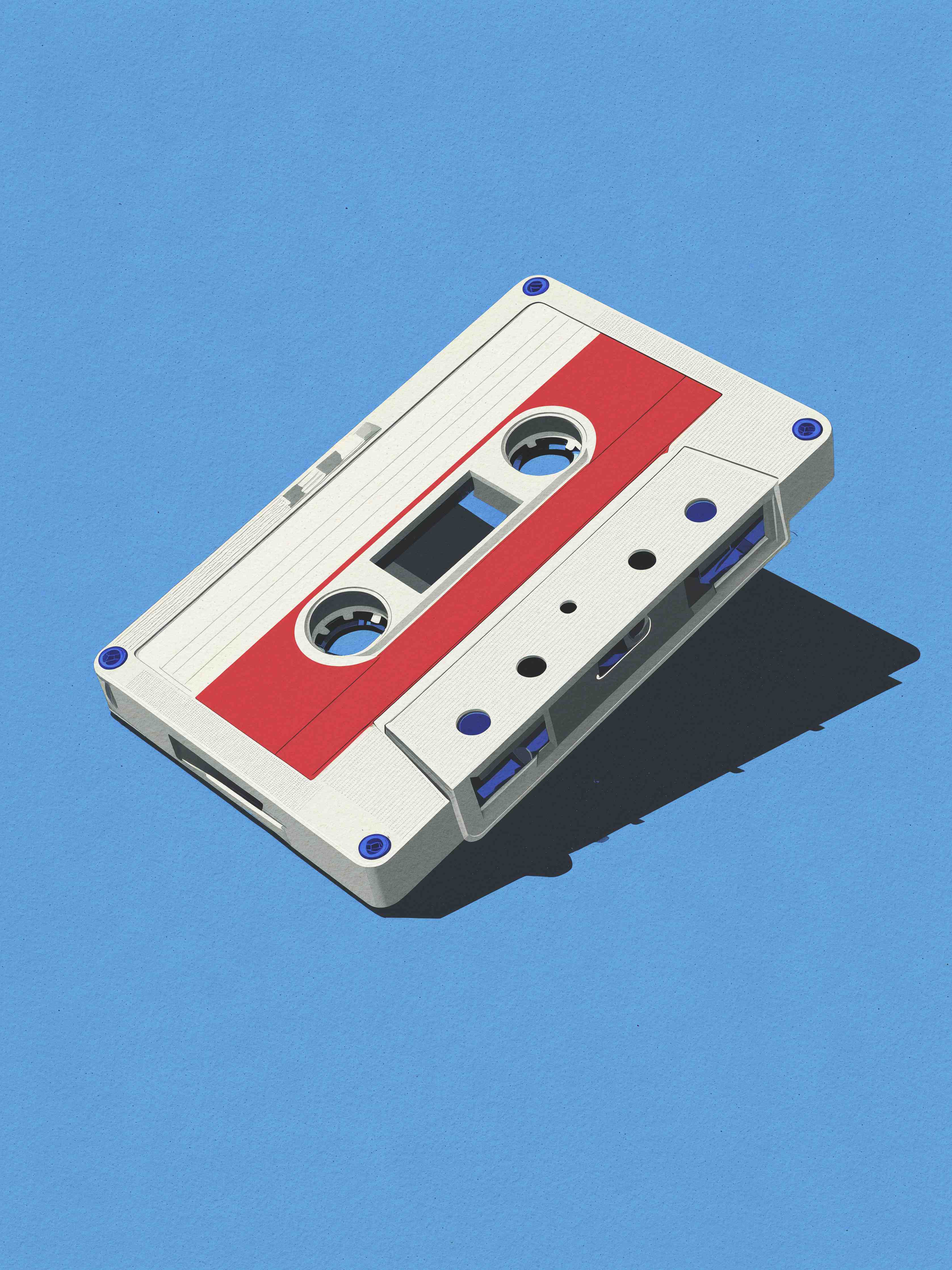 Große Wandbilder-Retro-Kassette auf blauer Oberfläche