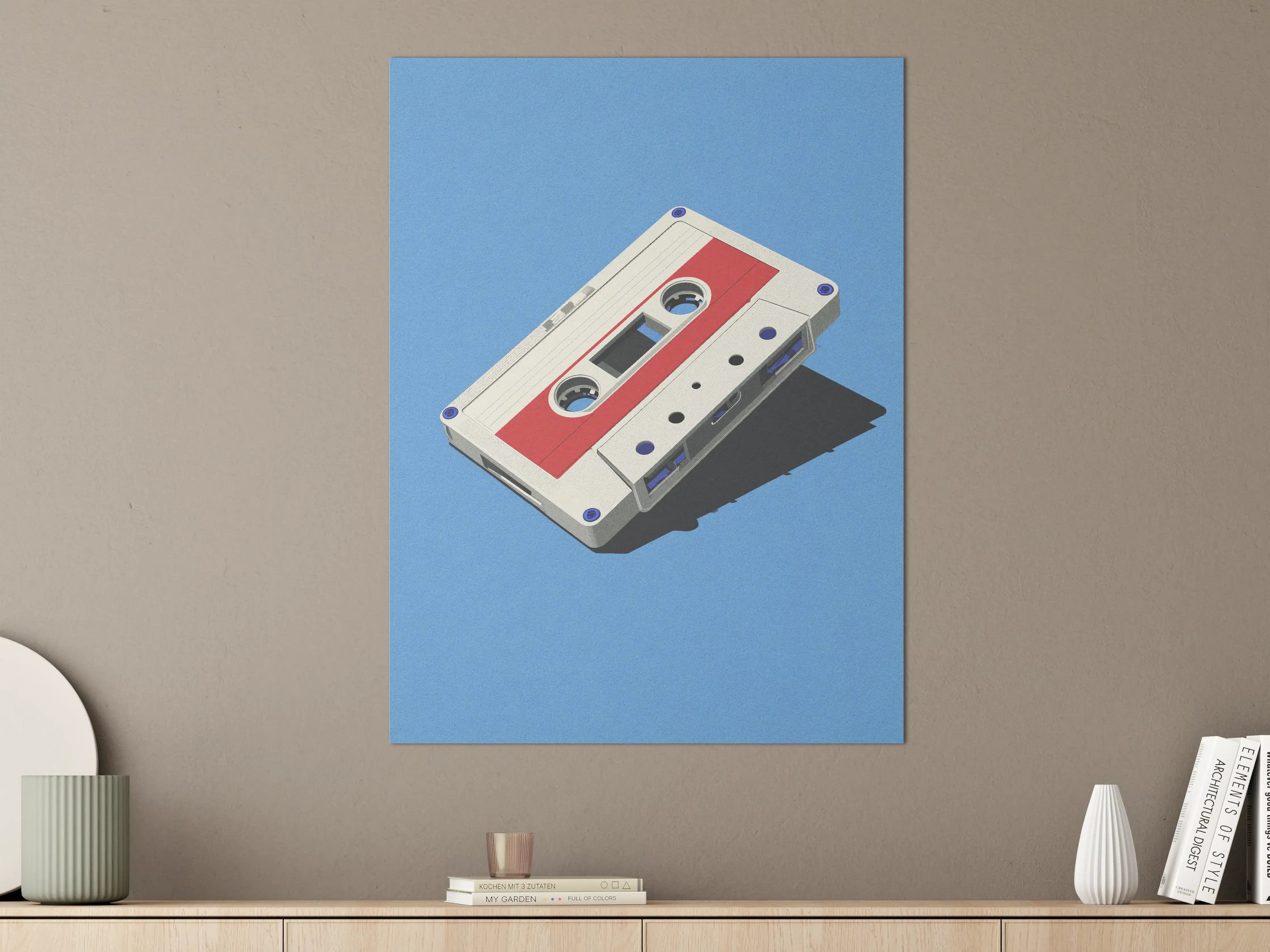 Große Wandbilder - Retro-Kassette auf blauer Oberfläche