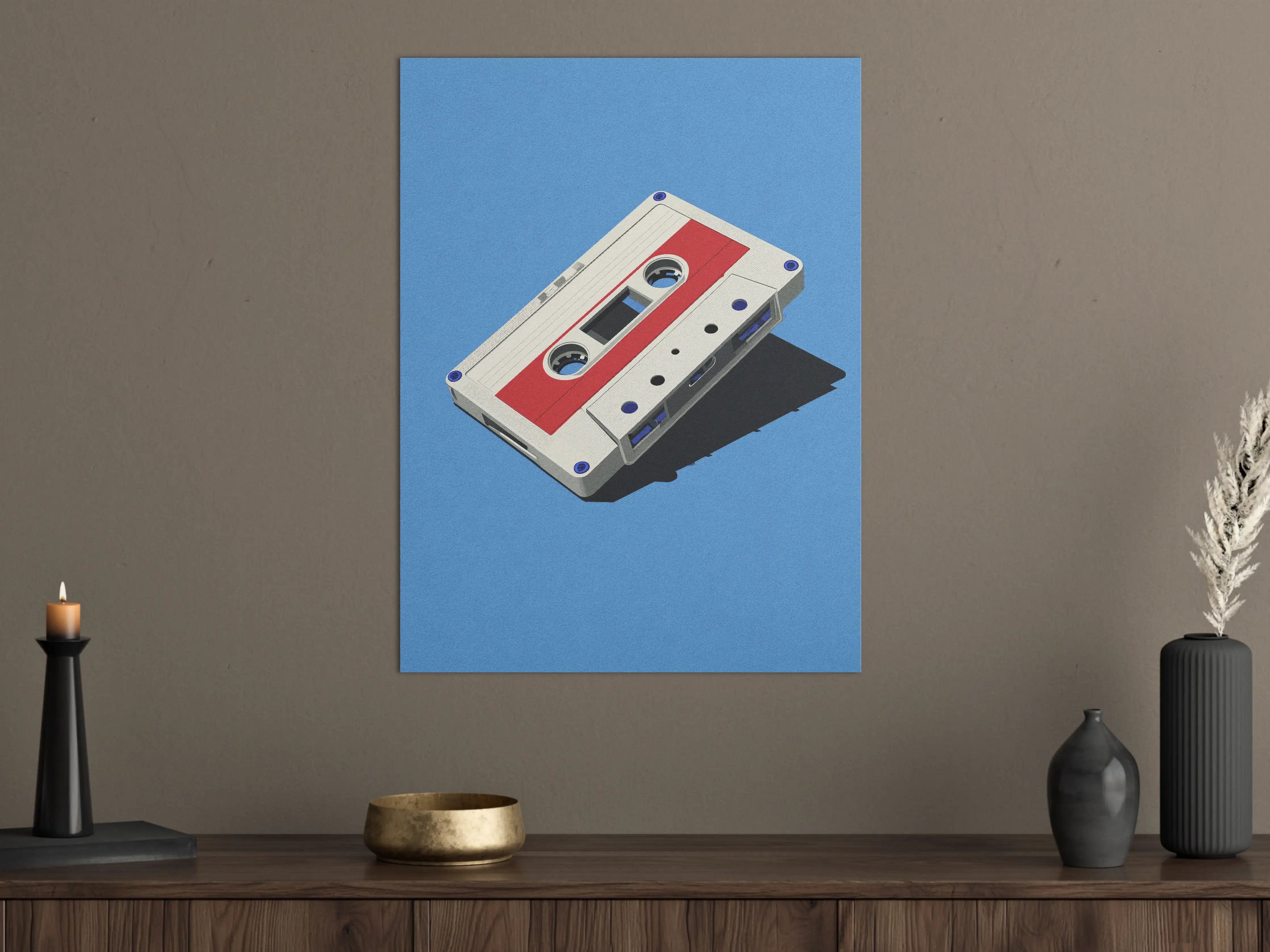 Große Wandbilder - Retro-Kassette auf blauer Oberfläche