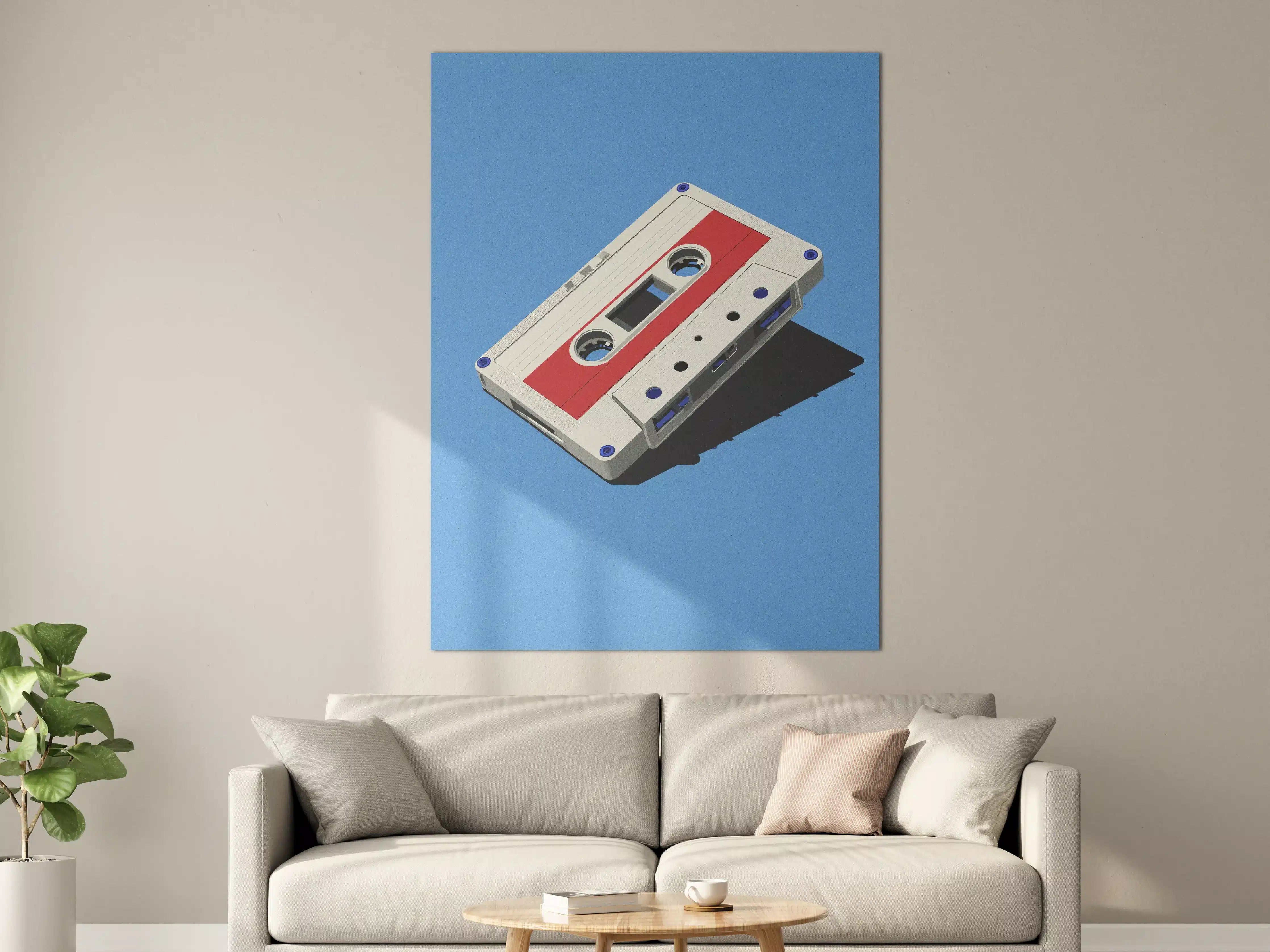 Große Wandbilder - Retro-Kassette auf blauer Oberfläche