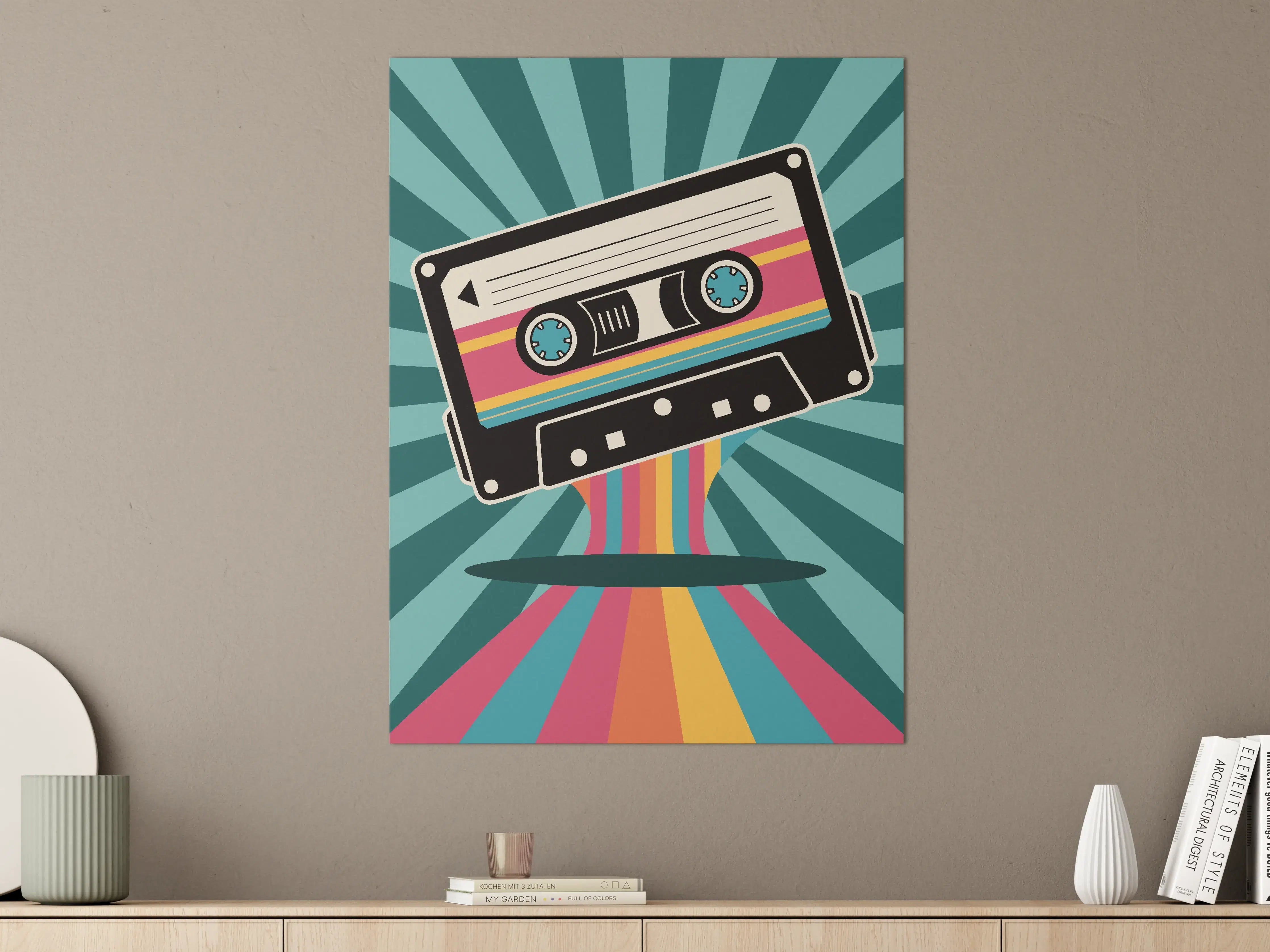 Große Wandbilder - Retro-Kassetten-Design mit bunten Linien
