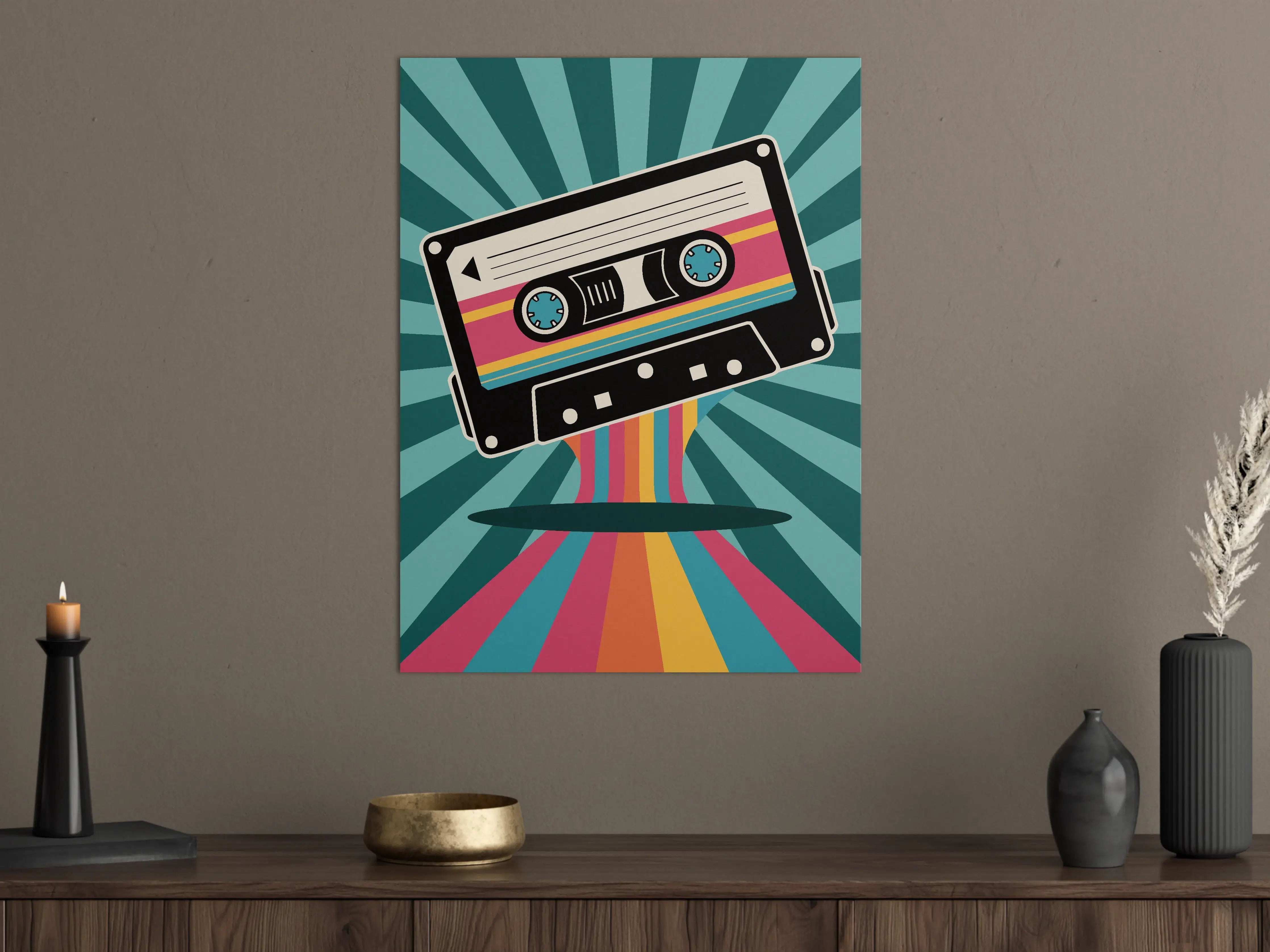 Große Wandbilder - Retro-Kassetten-Design mit bunten Linien