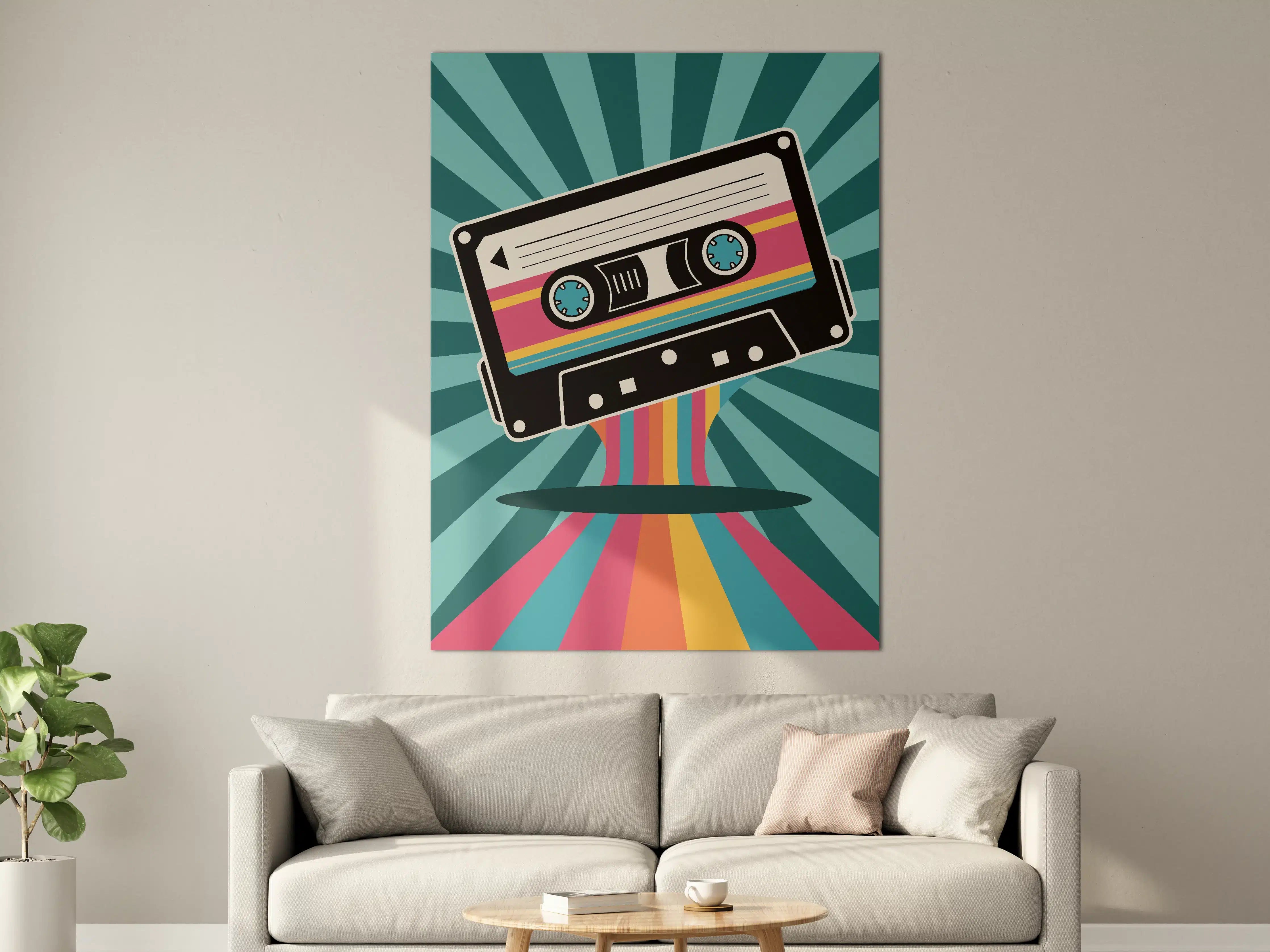Große Wandbilder - Retro-Kassetten-Design mit bunten Linien