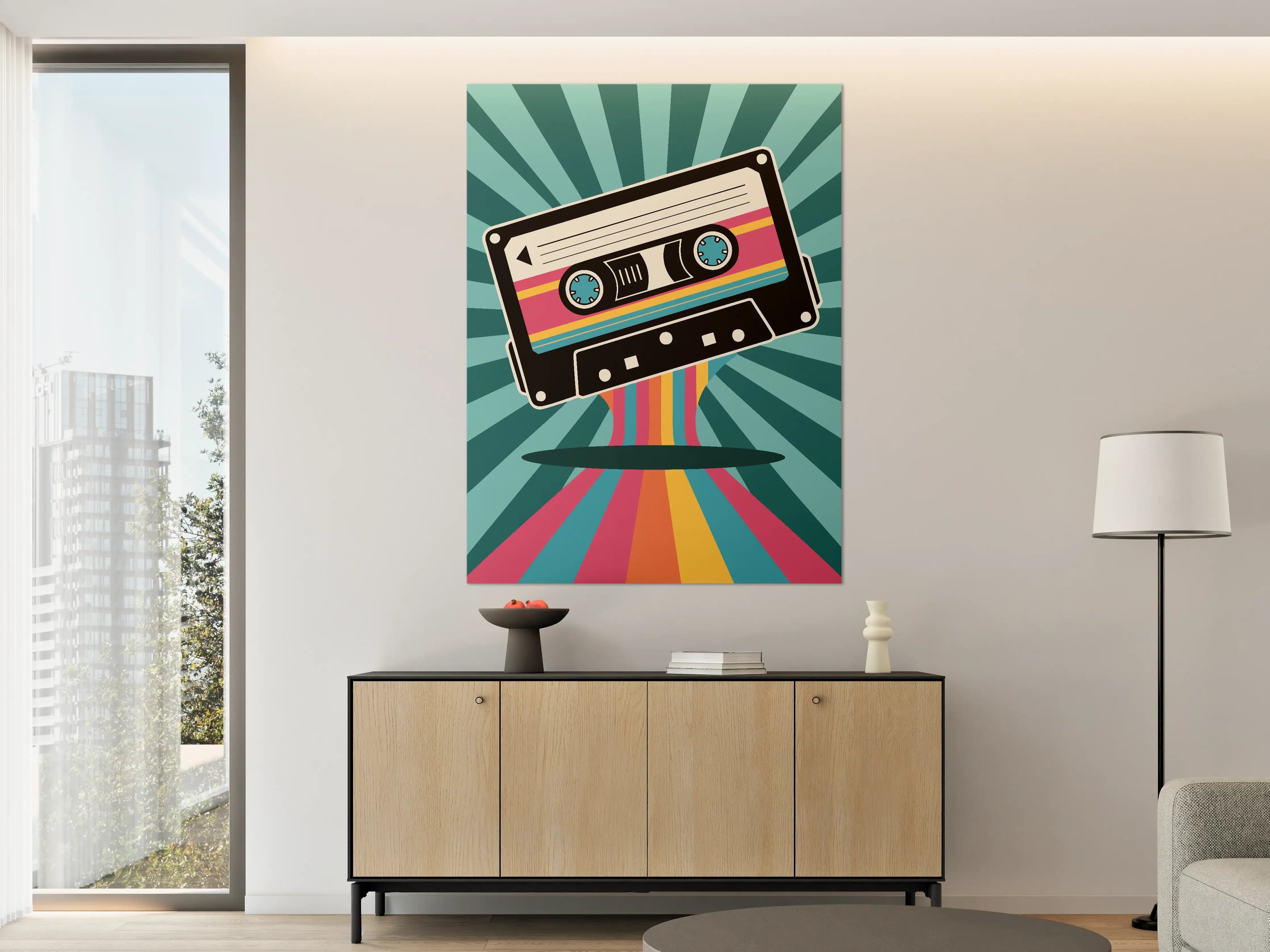 Große Wandbilder - Retro-Kassetten-Design mit bunten Linien
