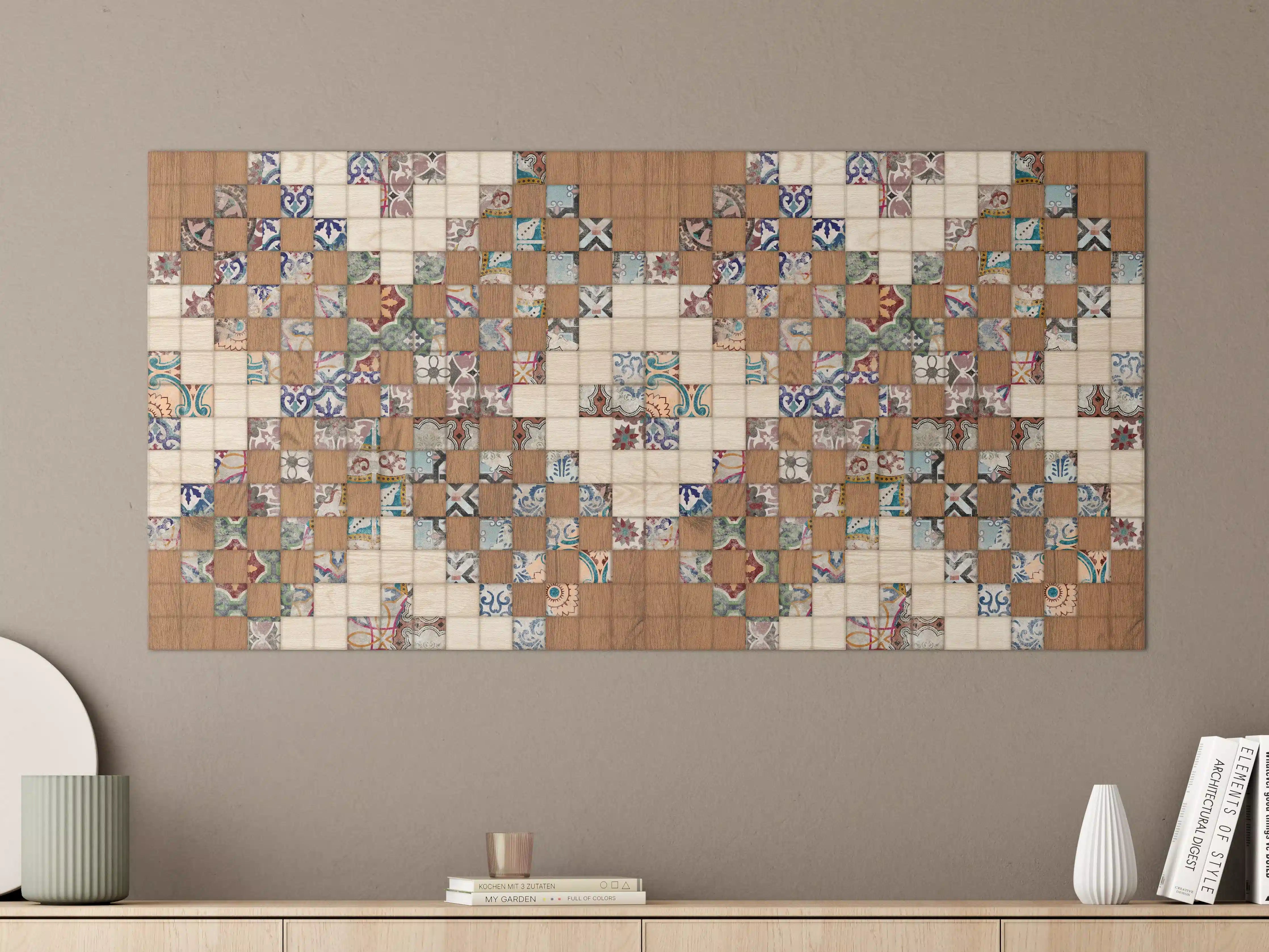 Große Wandbilder - Retro Mosaik Holztextur