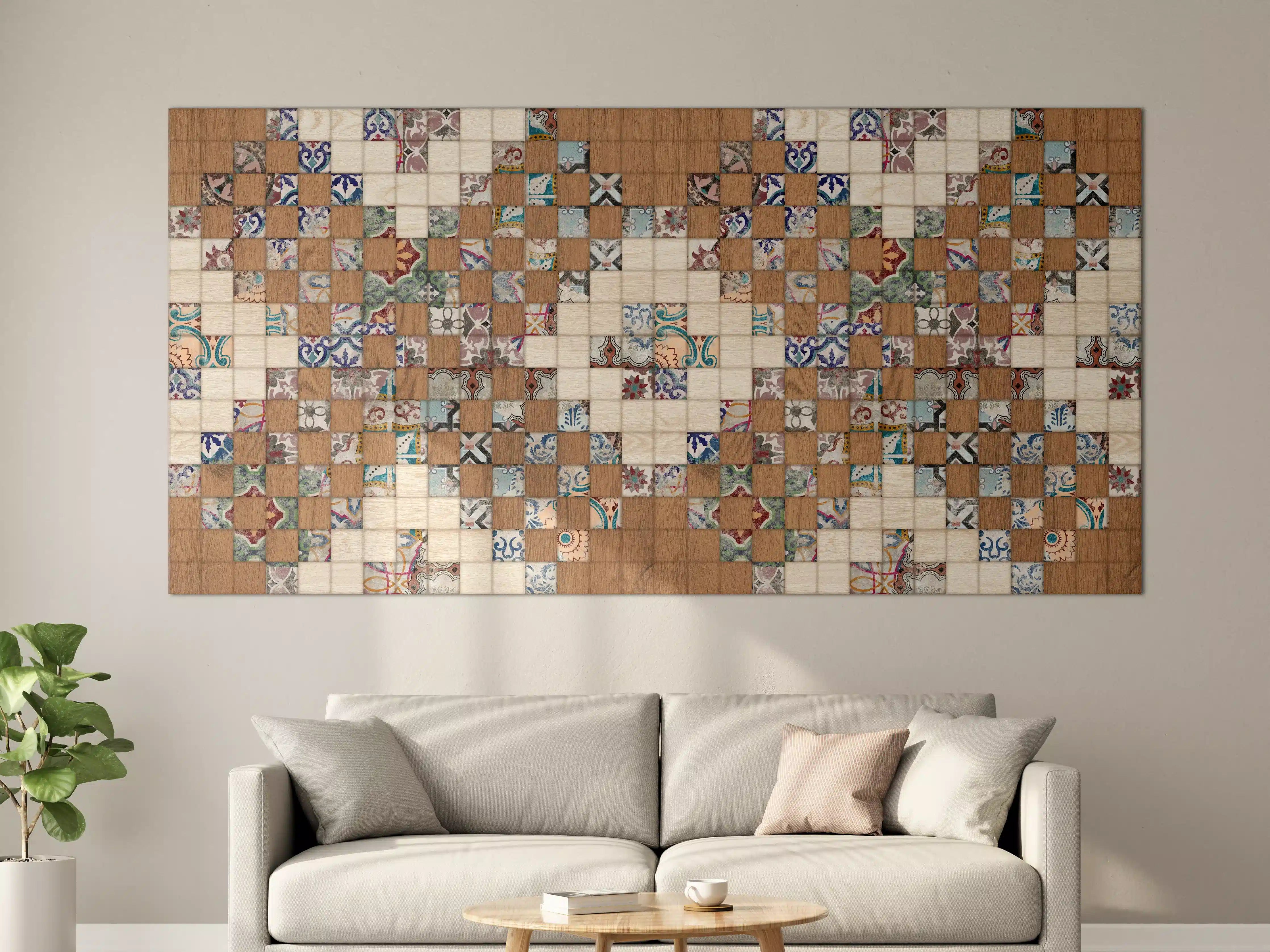 Große Wandbilder - Retro Mosaik Holztextur