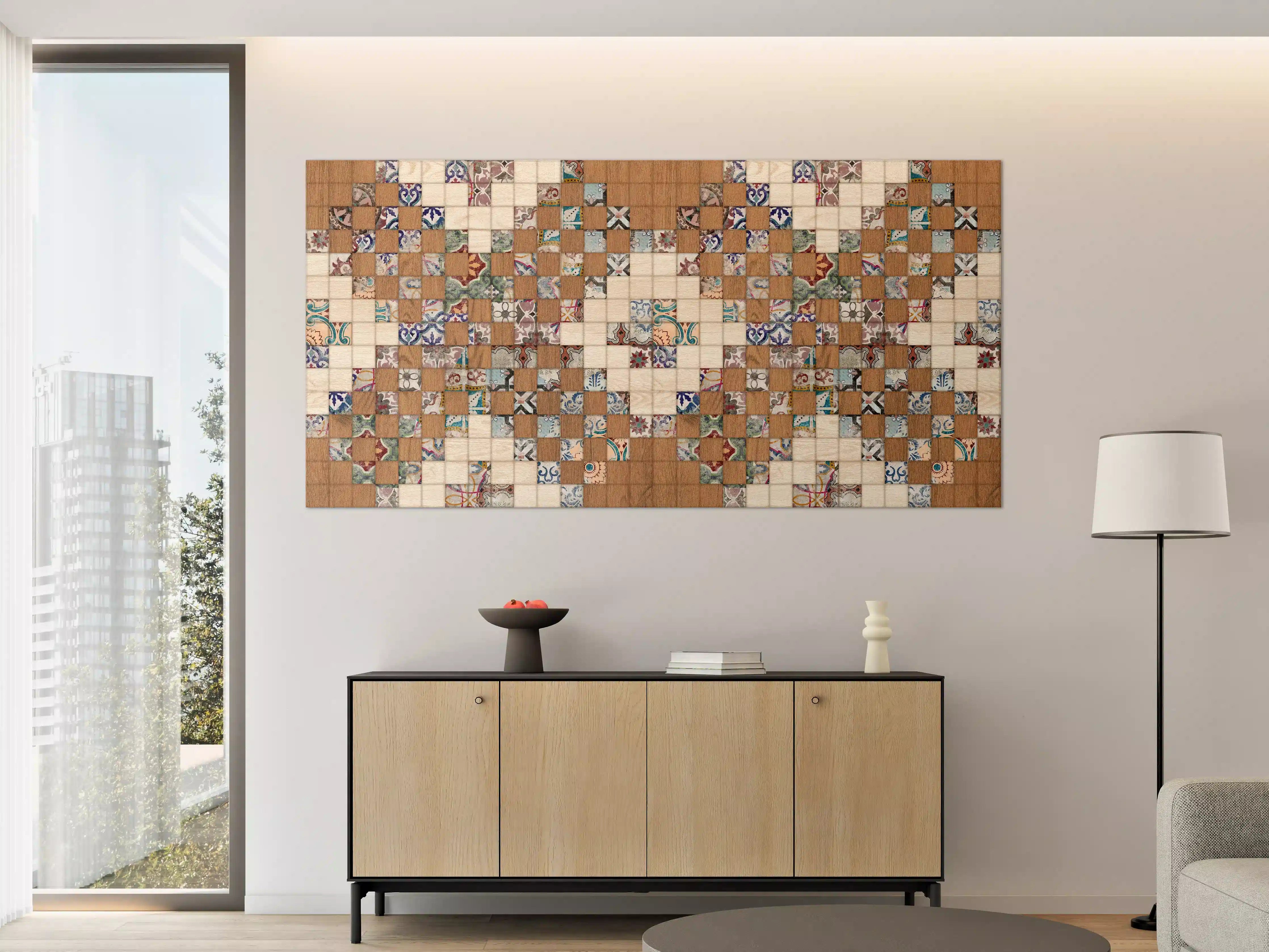 Große Wandbilder - Retro Mosaik Holztextur