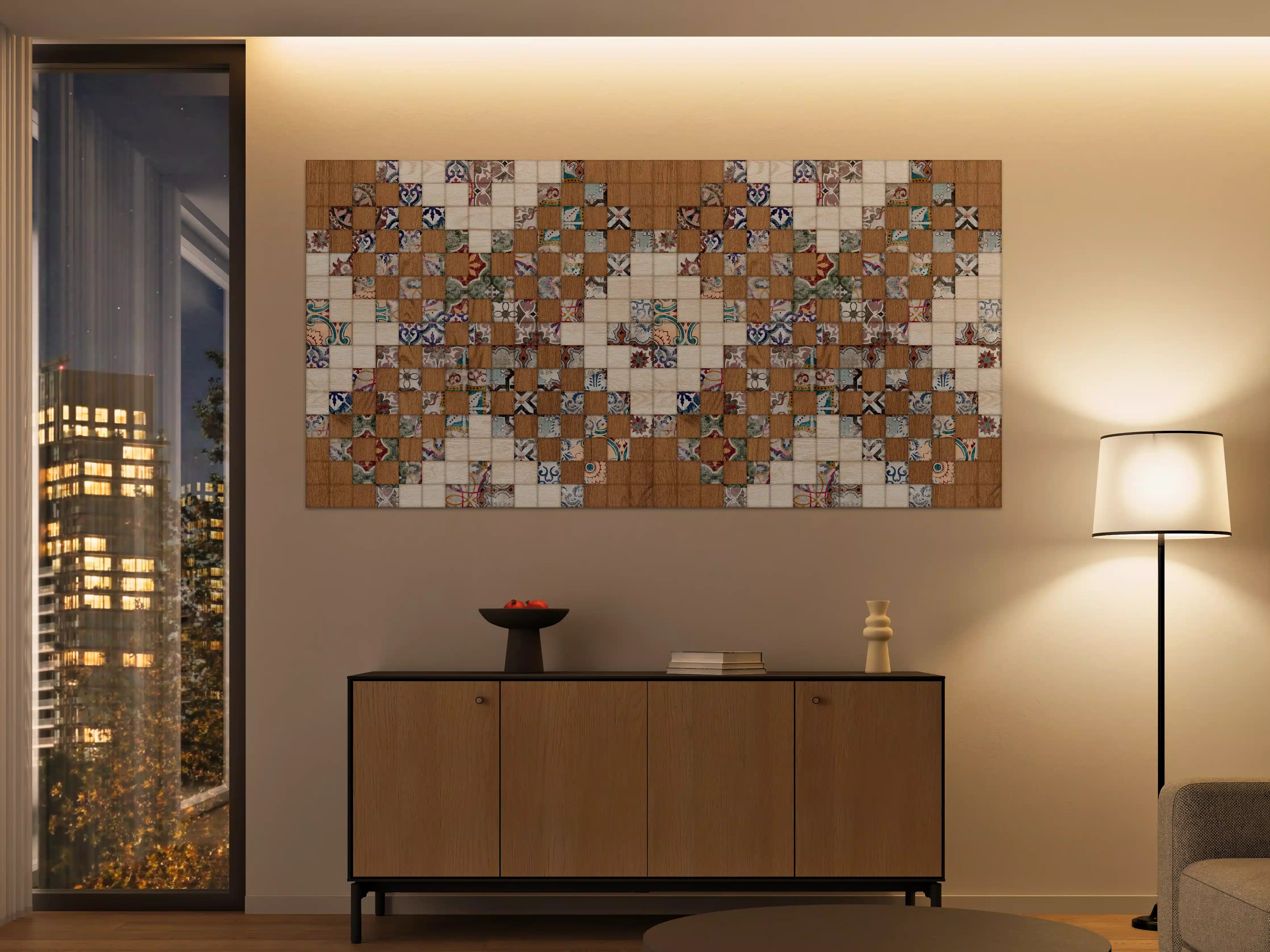Große Wandbilder - Retro Mosaik Holztextur