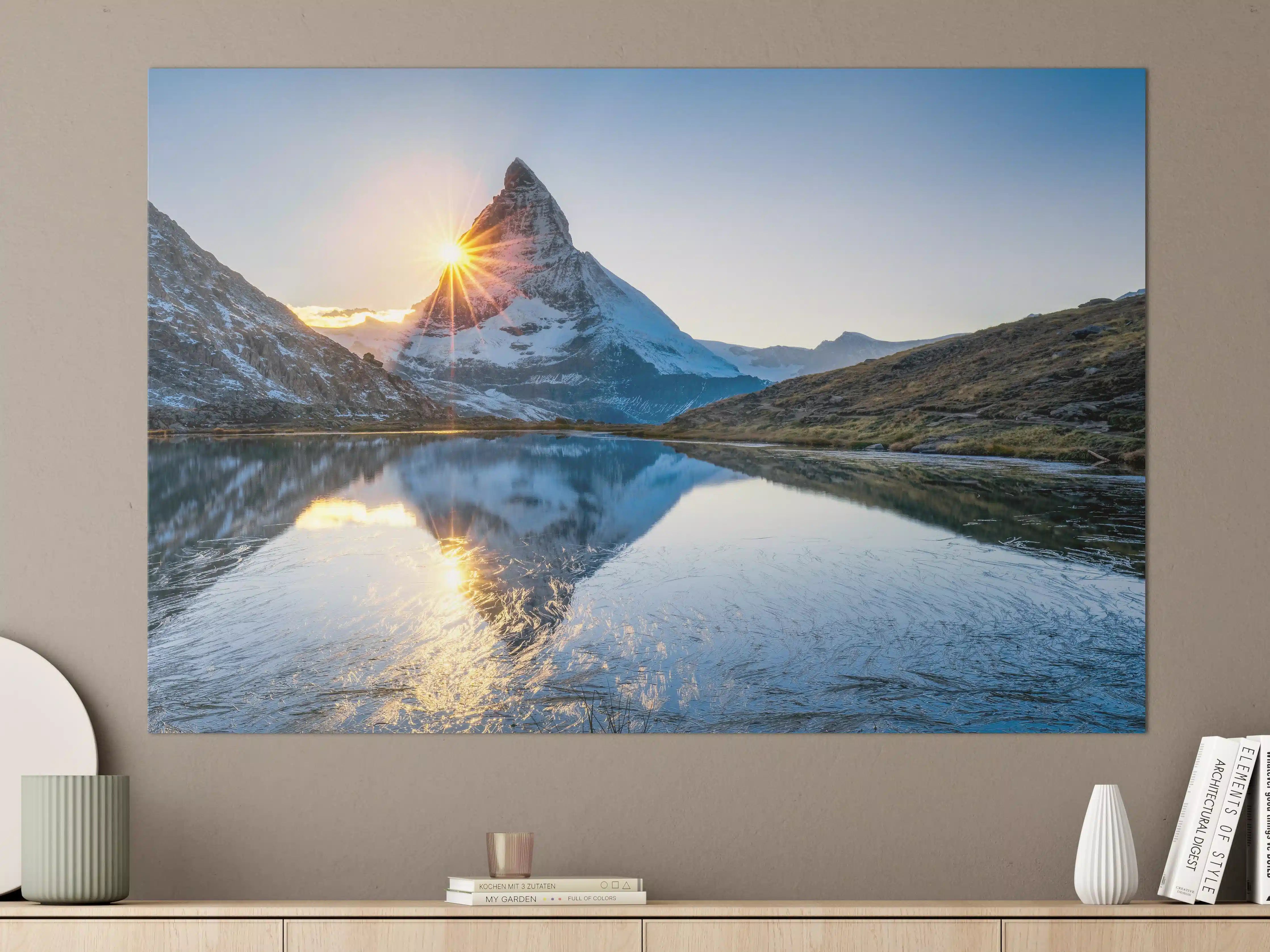 Große Wandbilder - Riffelsee und Matterhorn in den Alpen