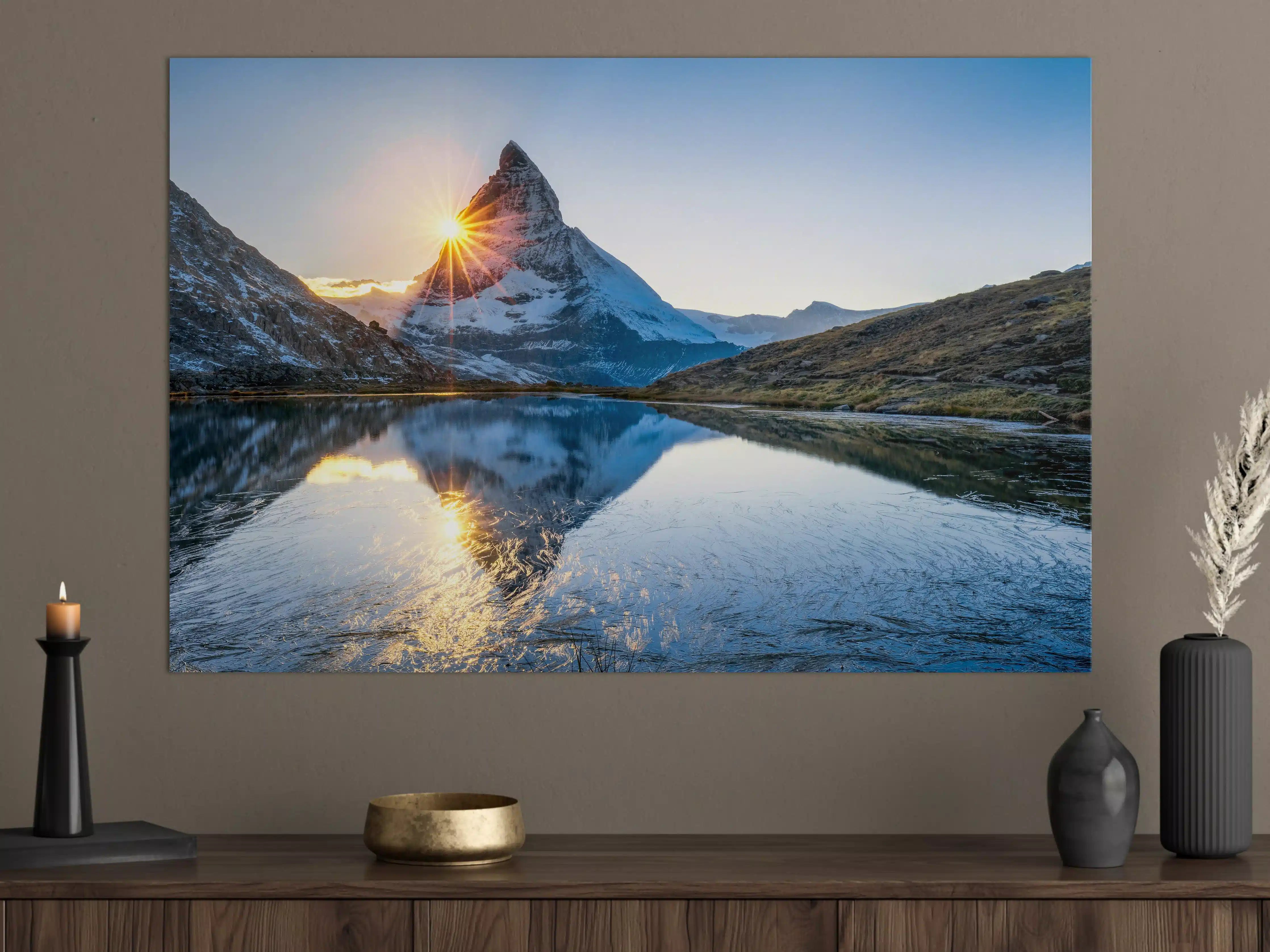 Große Wandbilder - Riffelsee und Matterhorn in den Alpen