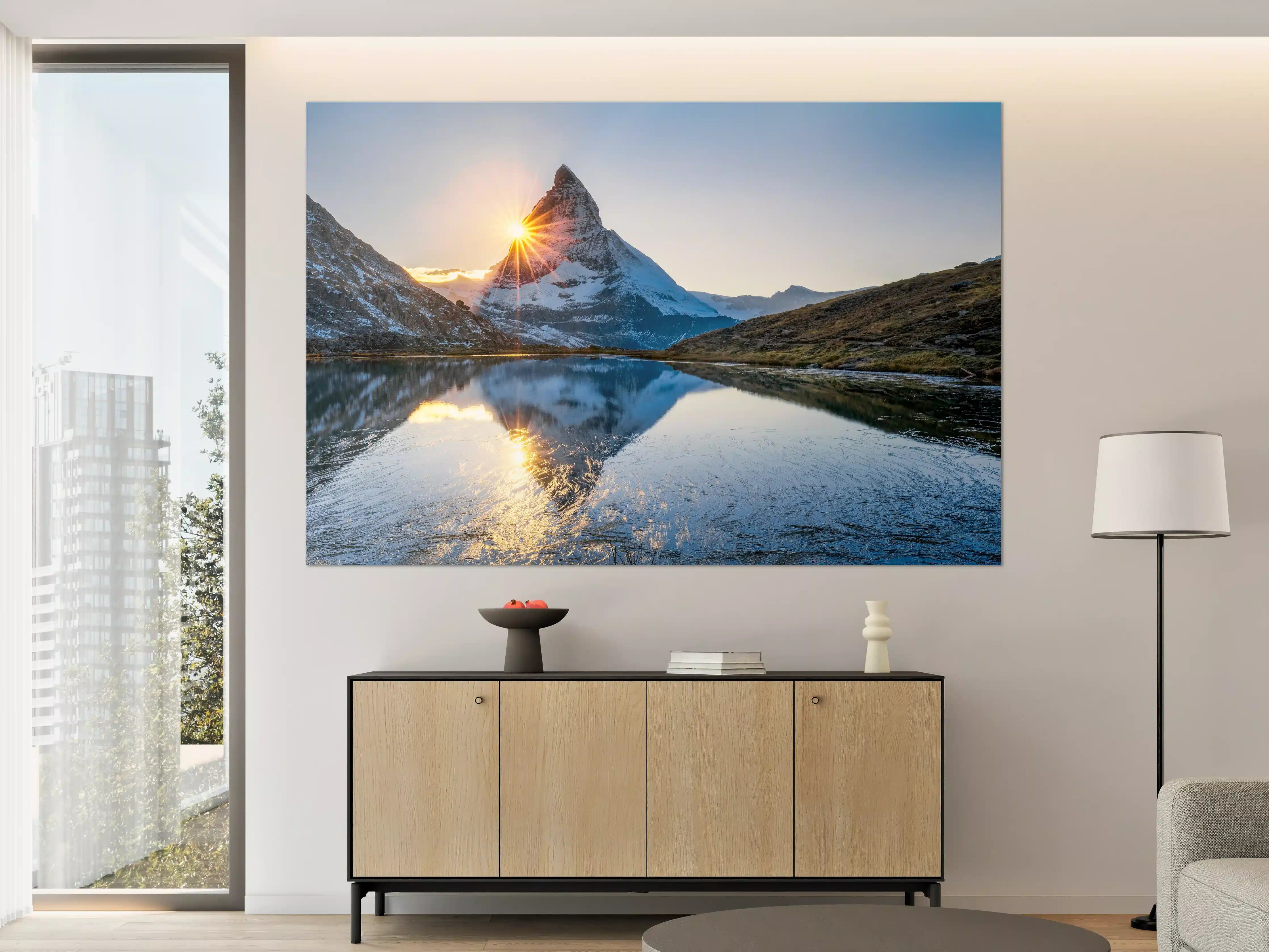 Große Wandbilder - Riffelsee und Matterhorn in den Alpen