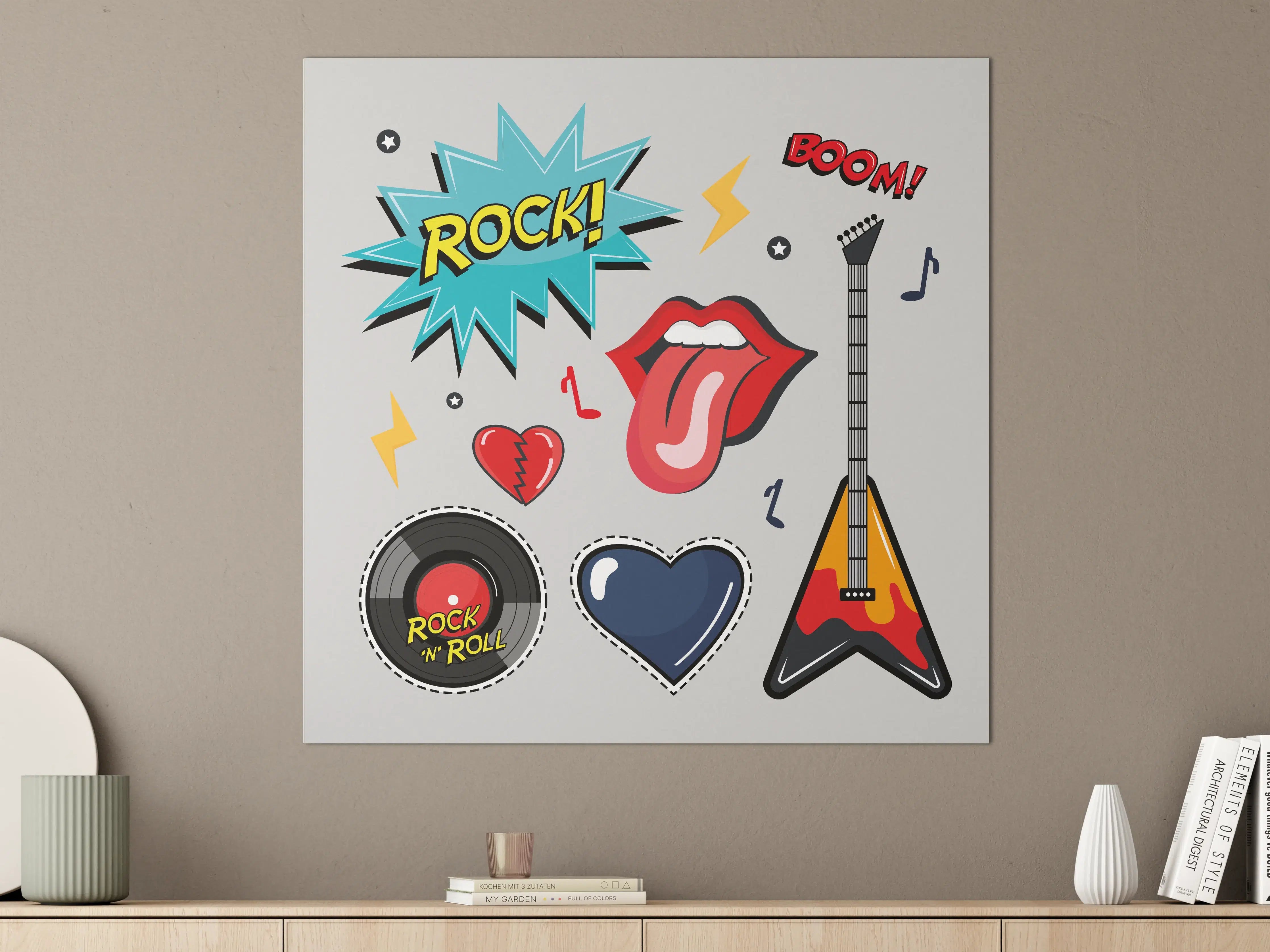 Große Wandbilder - Rock & Roll Illustration mit Herz und Gitarre