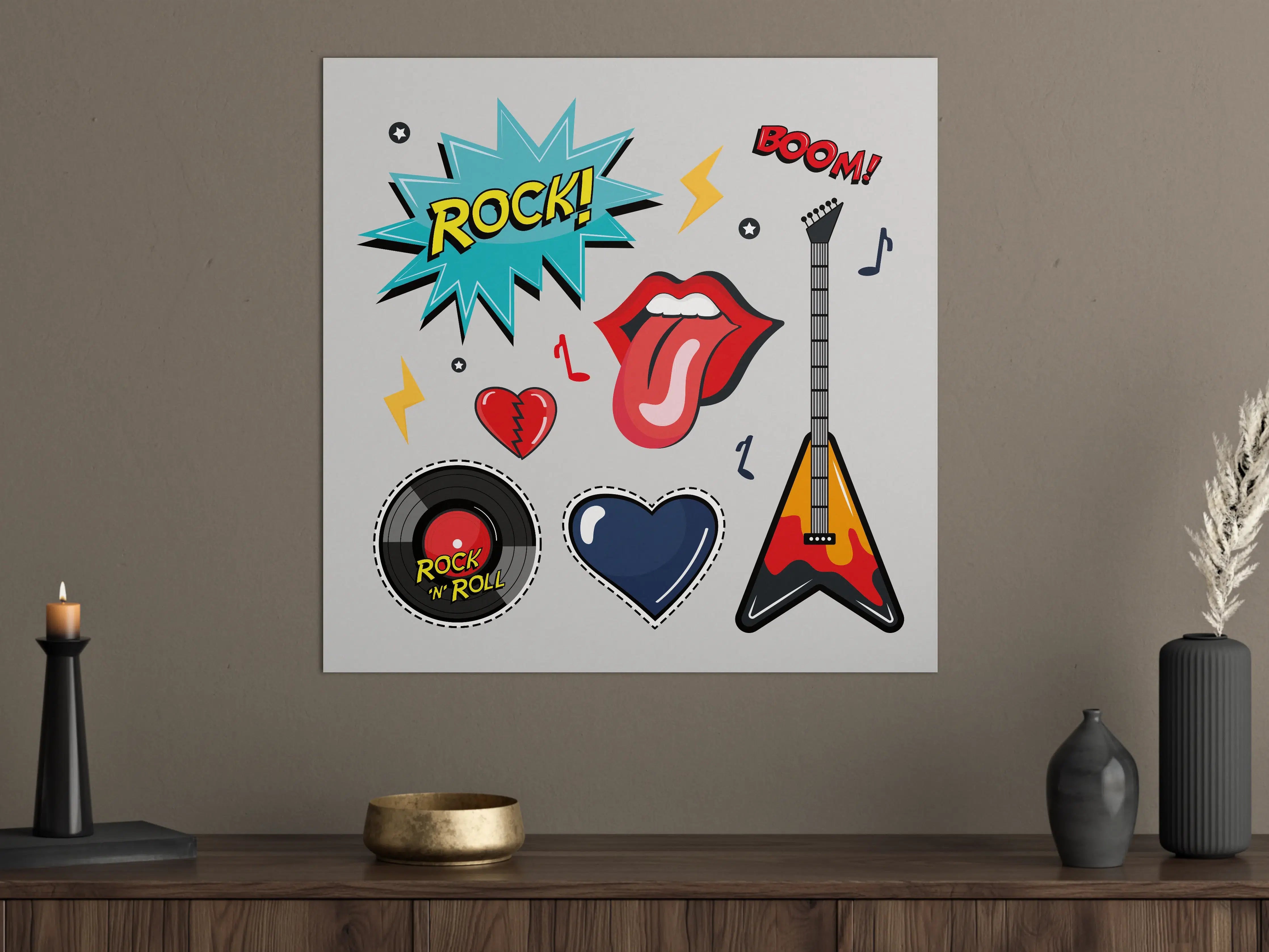 Große Wandbilder - Rock & Roll Illustration mit Herz und Gitarre