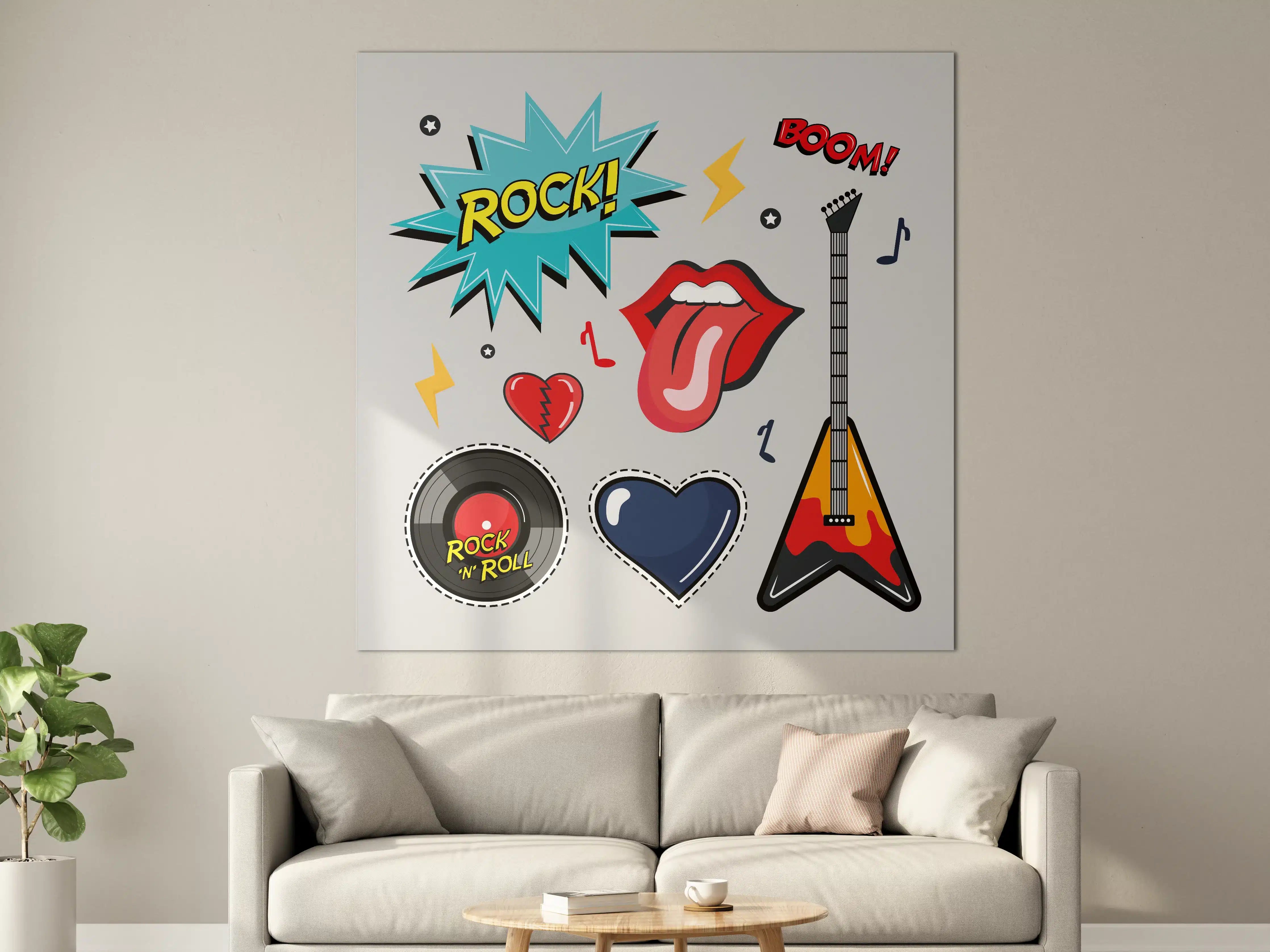 Große Wandbilder - Rock & Roll Illustration mit Herz und Gitarre