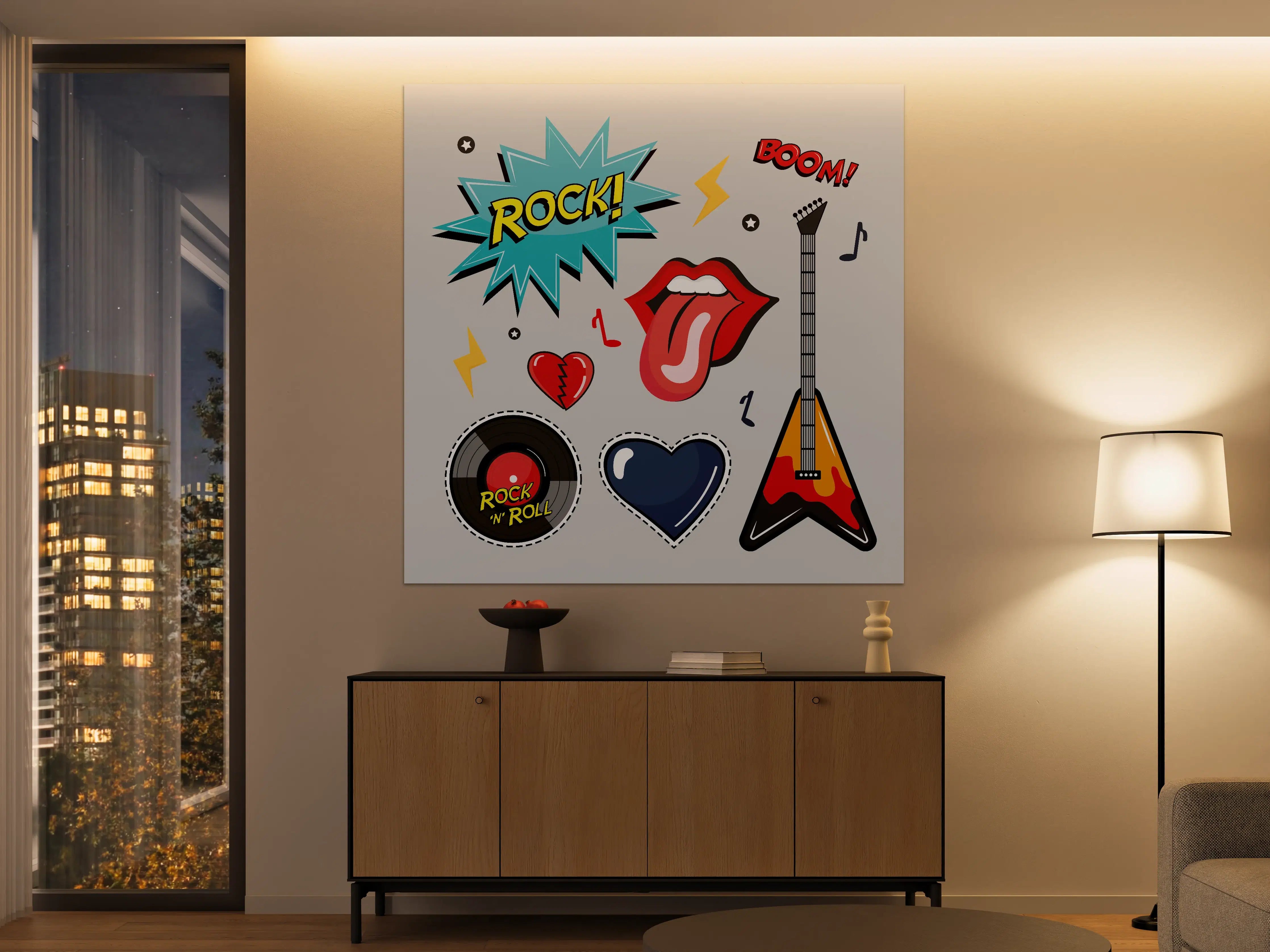Große Wandbilder - Rock & Roll Illustration mit Herz und Gitarre
