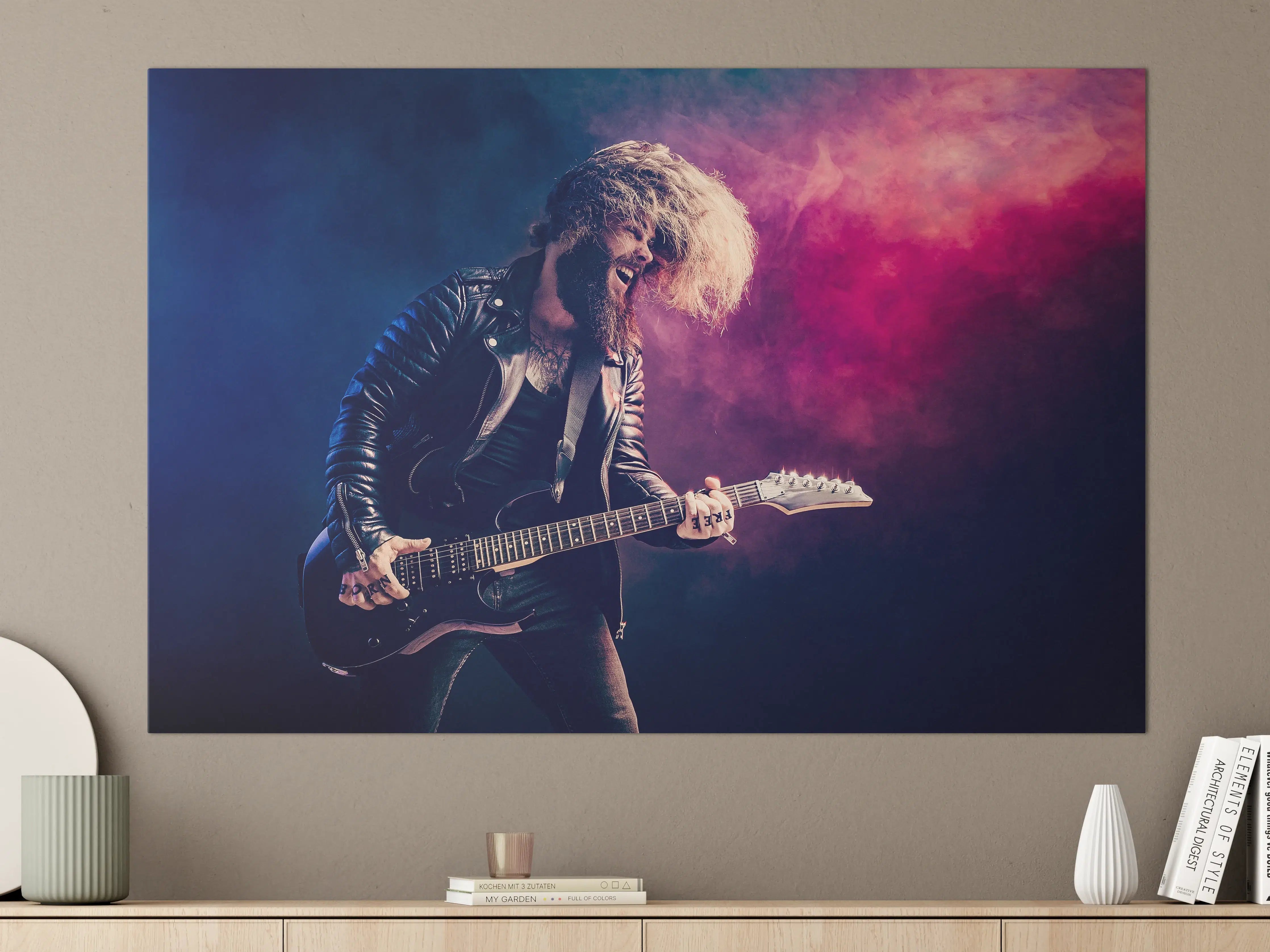 Große Wandbilder - Rockgitarre mit Neonlicht-Atmosphäre