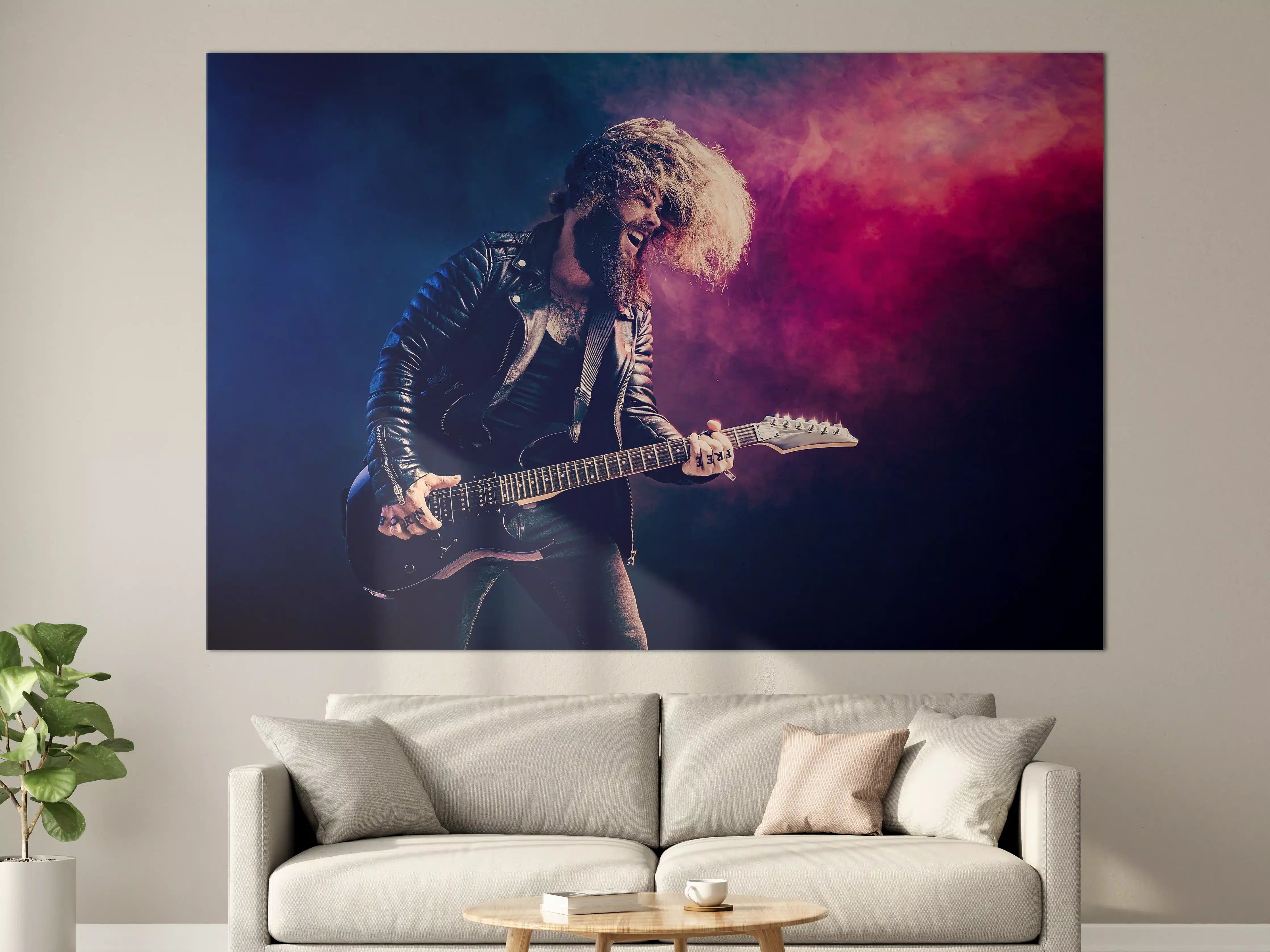 Große Wandbilder - Rockgitarre mit Neonlicht-Atmosphäre