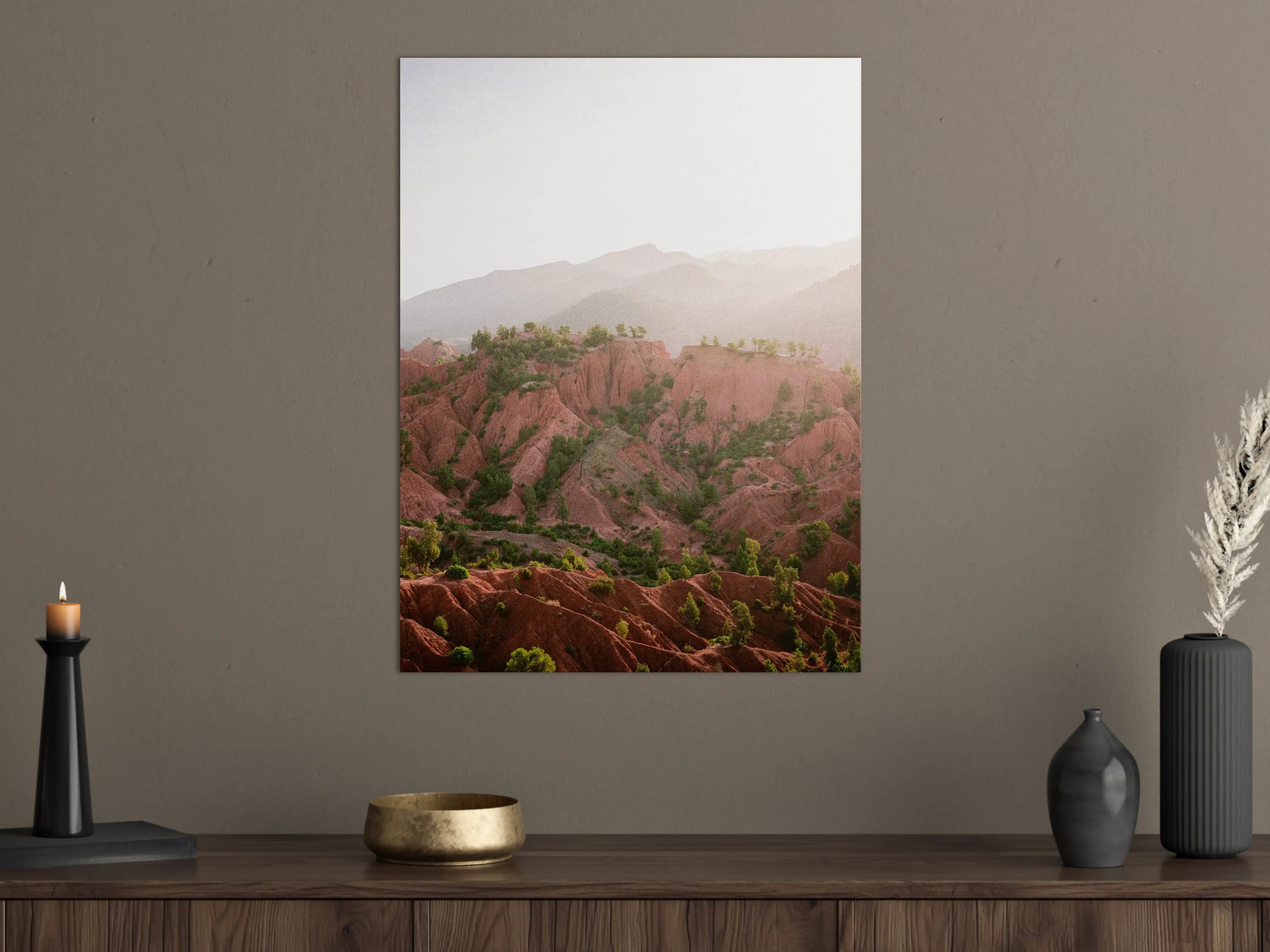 Große Wandbilder - Rötliche Berglandschaft im Sonnenlicht