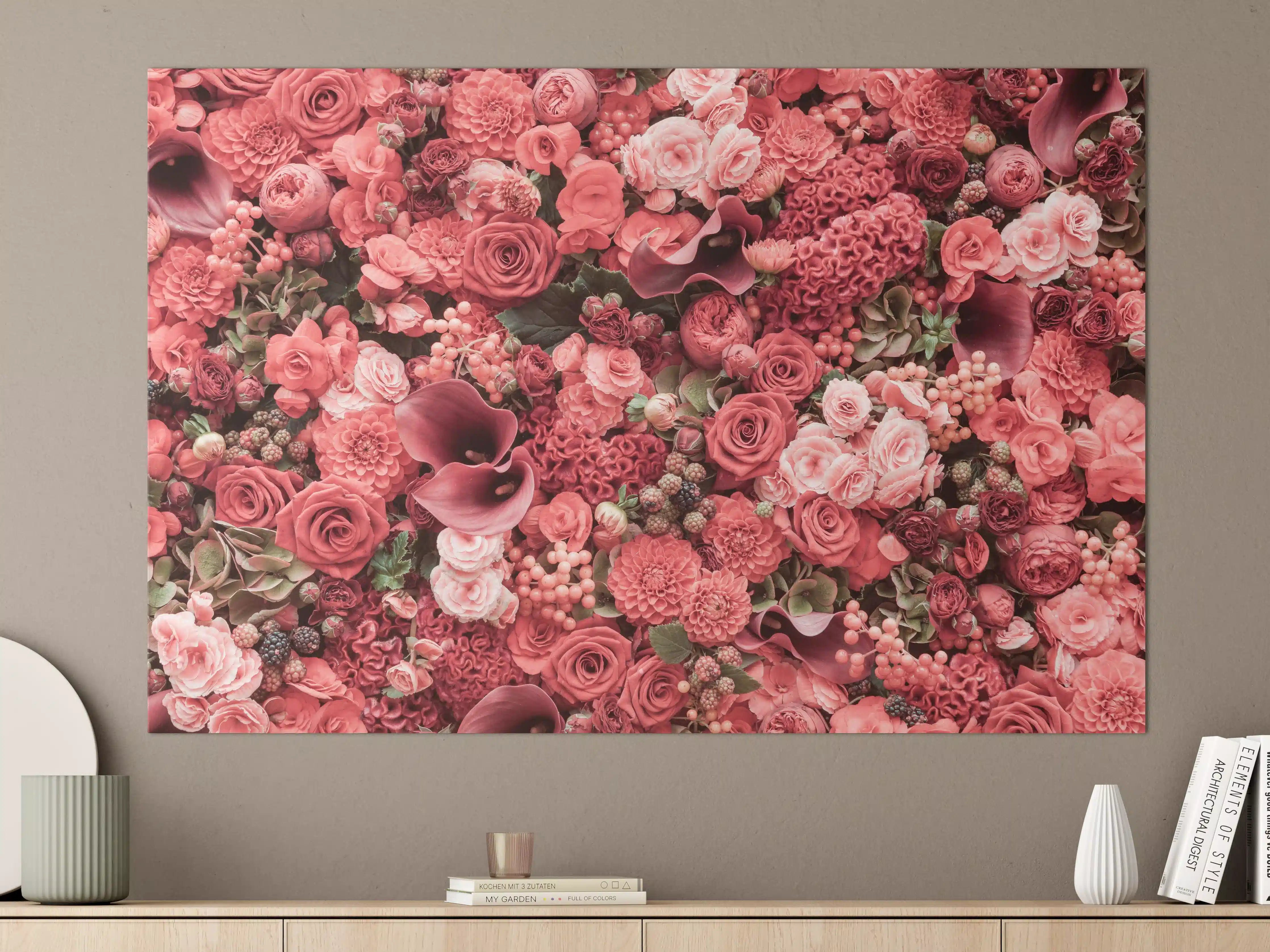 Große Wandbilder - Romantische Blumenpracht in Pink- und Rottönen