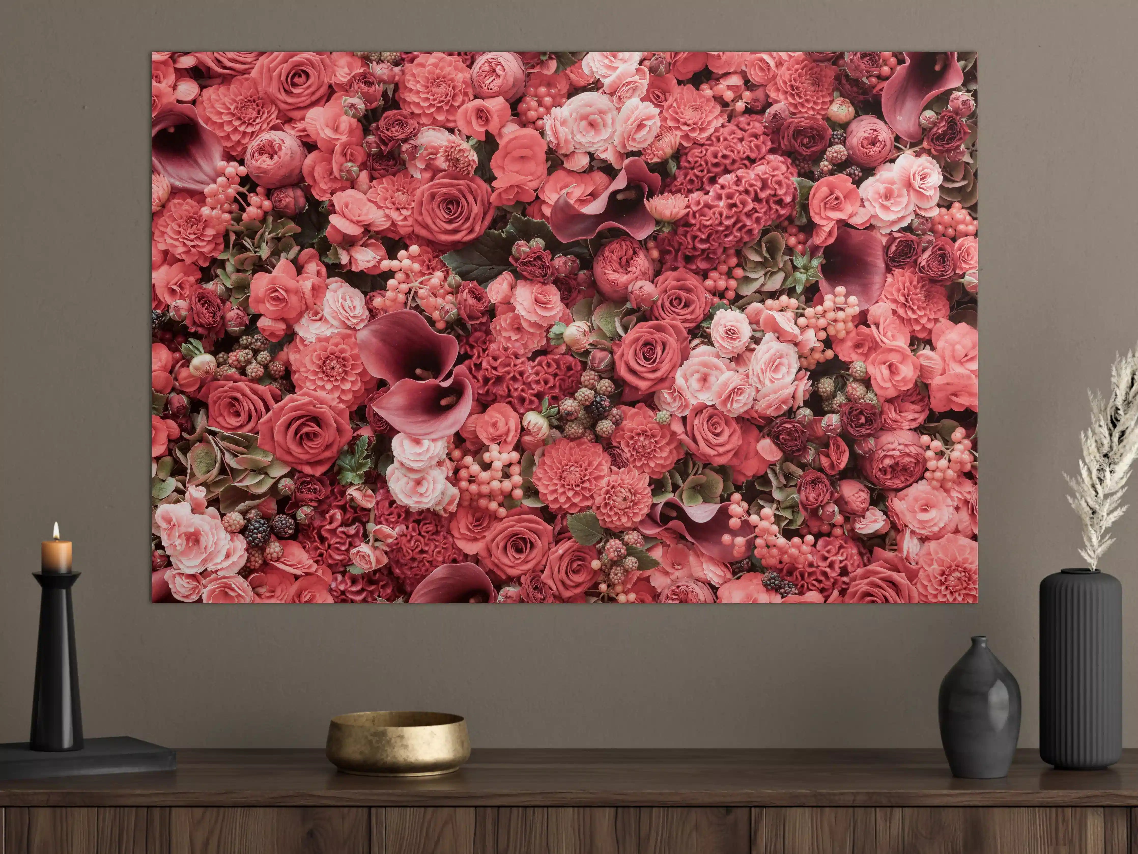 Große Wandbilder - Romantische Blumenpracht in Pink- und Rottönen