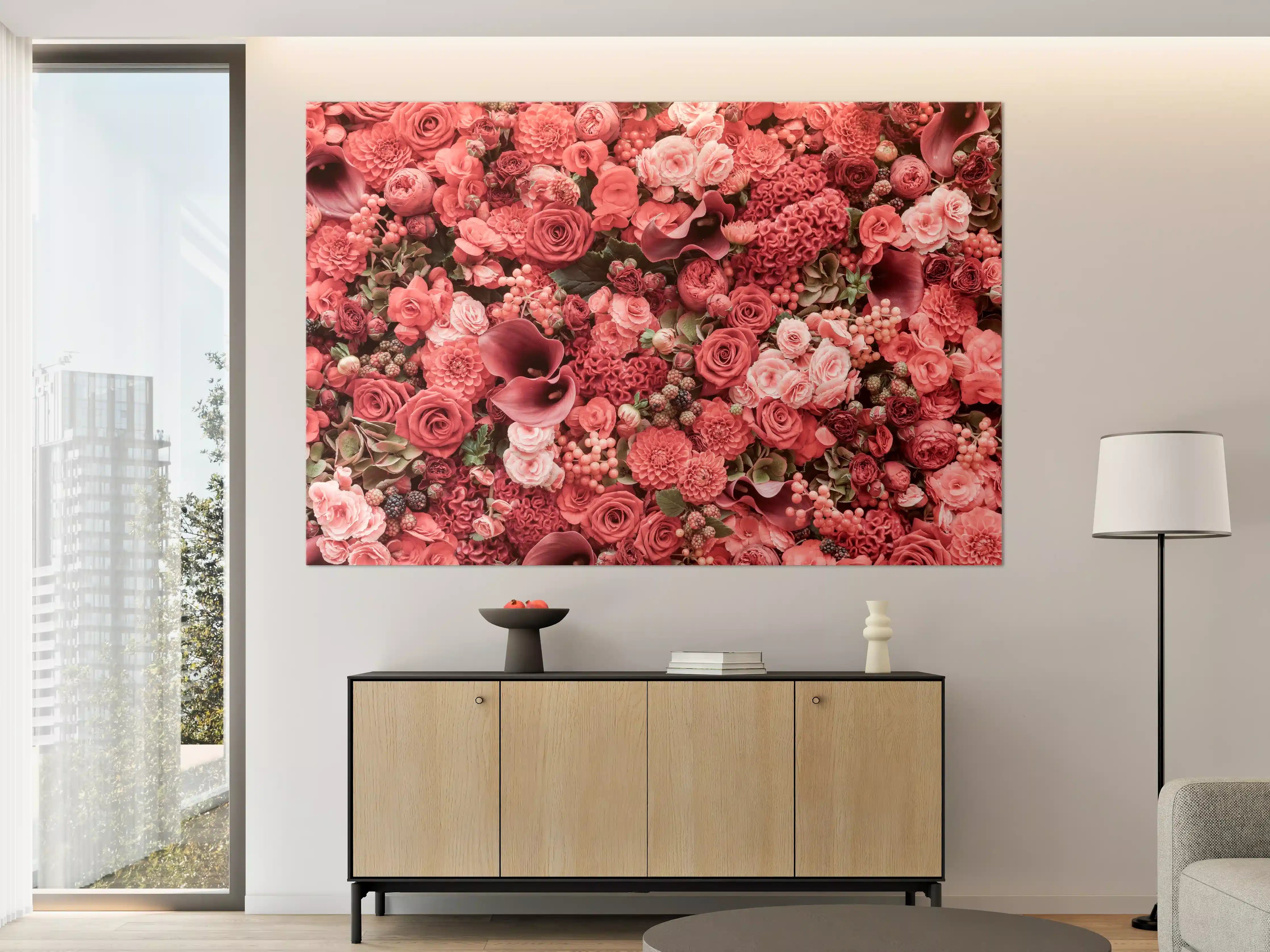 Große Wandbilder - Romantische Blumenpracht in Pink- und Rottönen