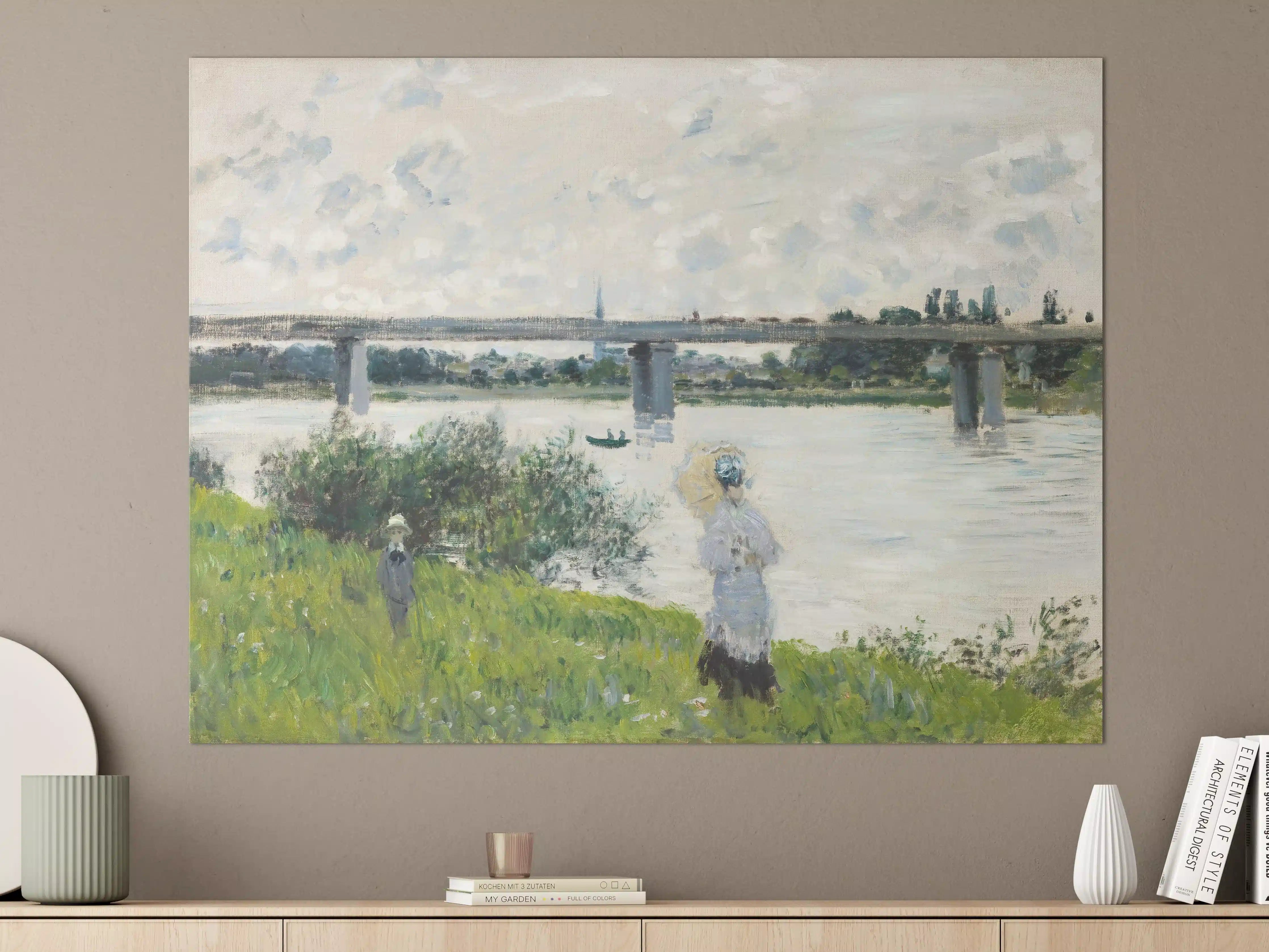 Große Wandbilder - Romantische Flussufer-Szene in impressionistischem Stil