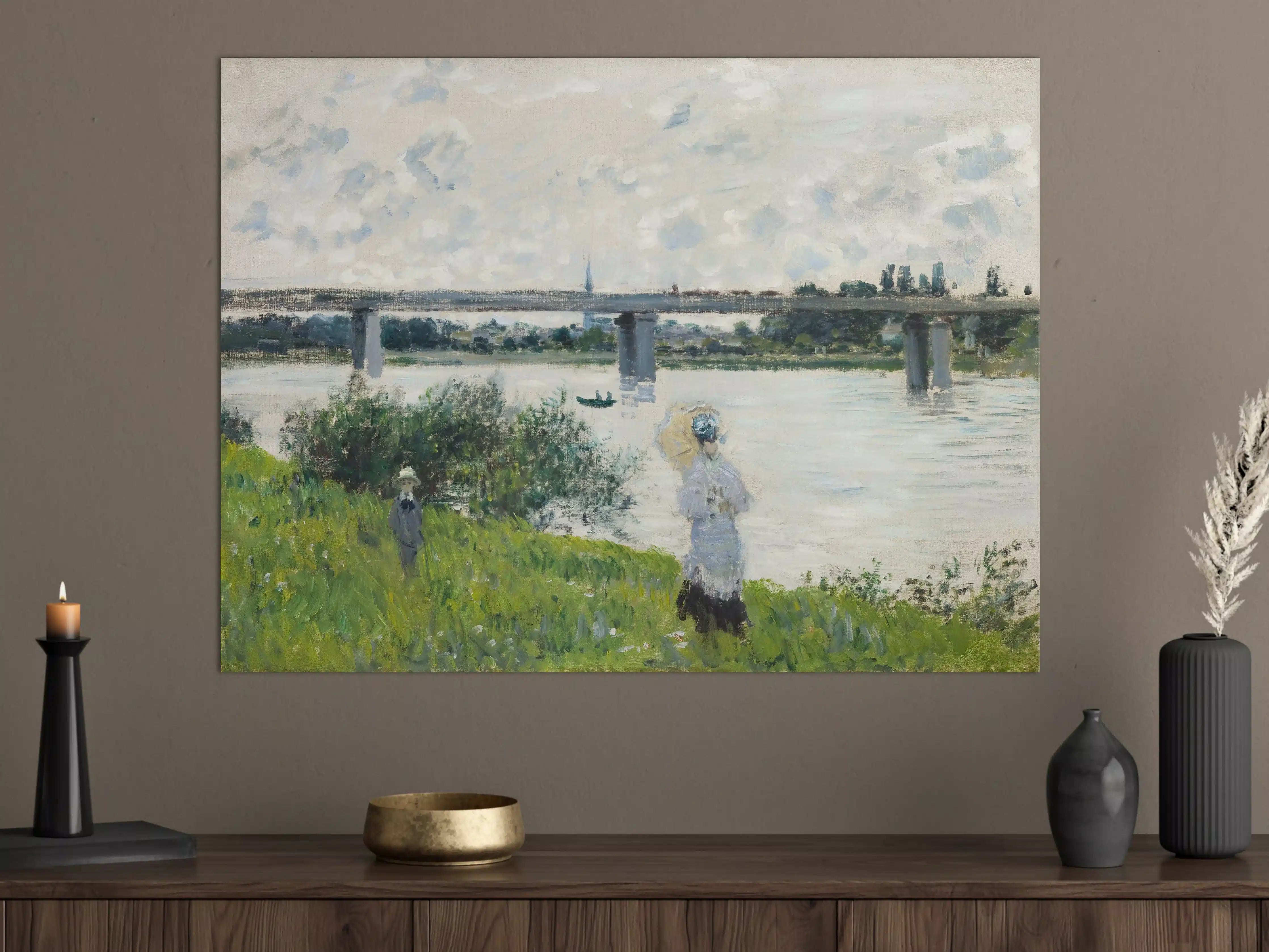 Große Wandbilder - Romantische Flussufer-Szene in impressionistischem Stil