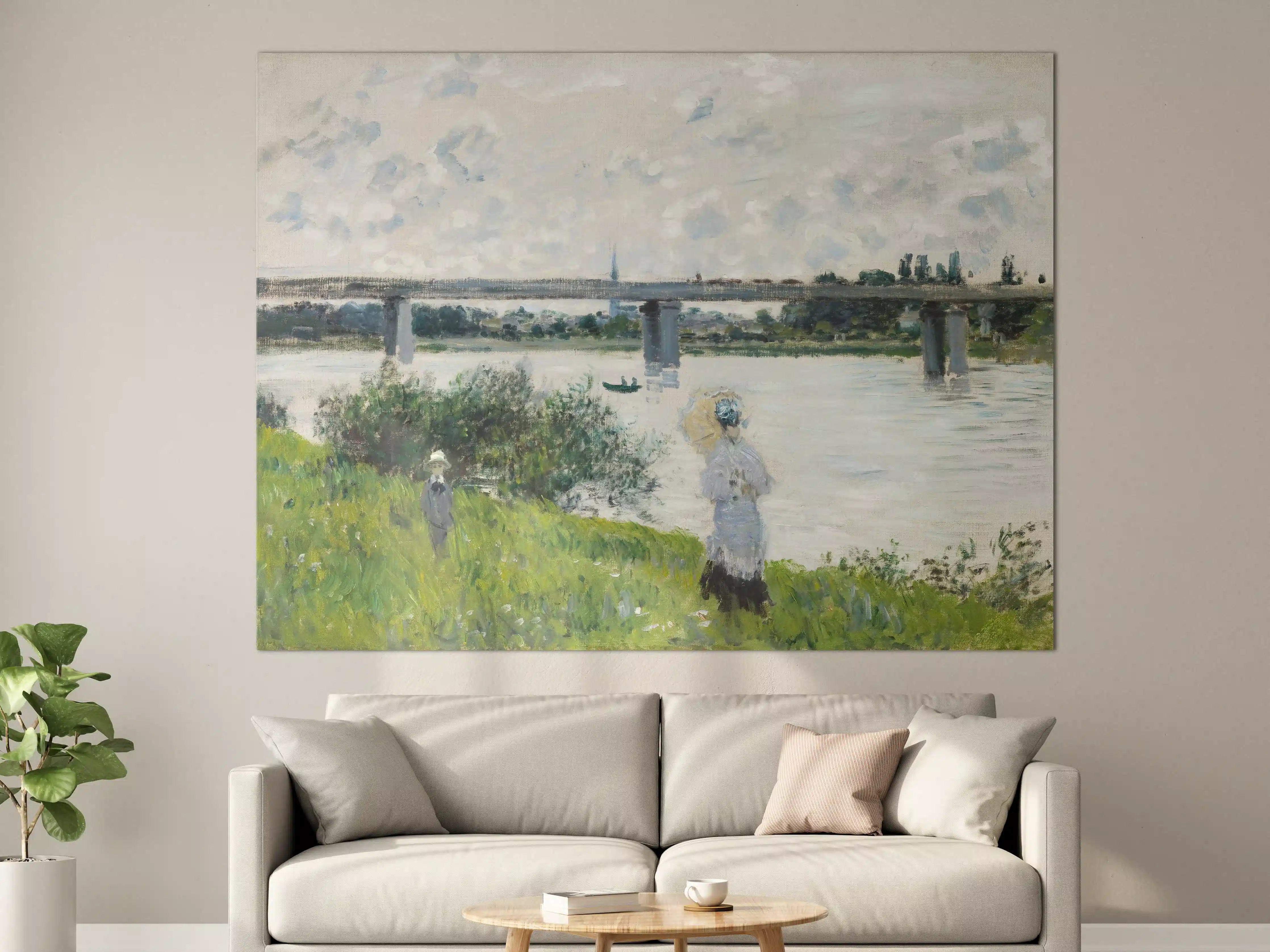 Große Wandbilder - Romantische Flussufer-Szene in impressionistischem Stil