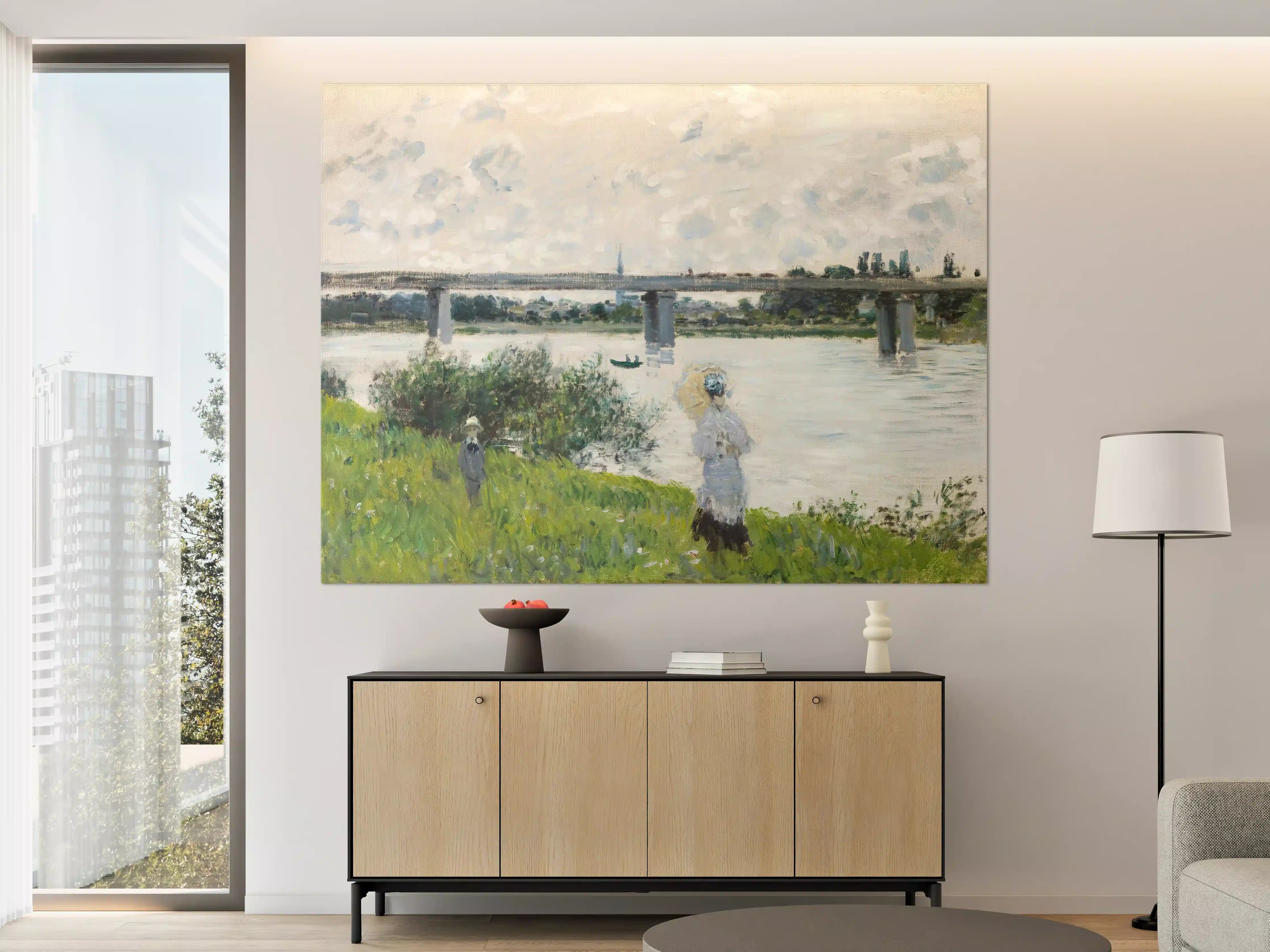 Große Wandbilder - Romantische Flussufer-Szene in impressionistischem Stil