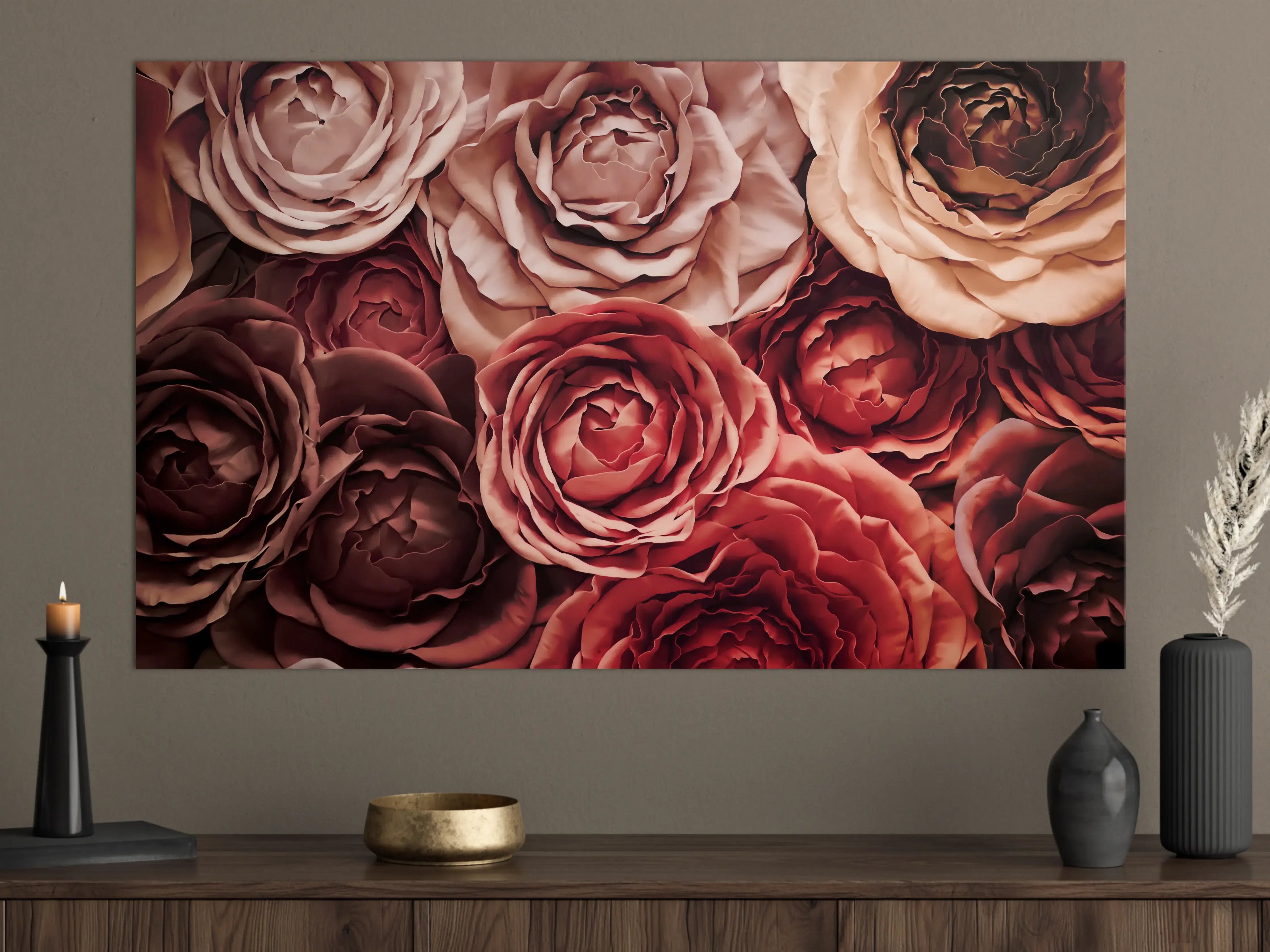 Große Wandbilder - Romantische Rosen in warmen Tönen