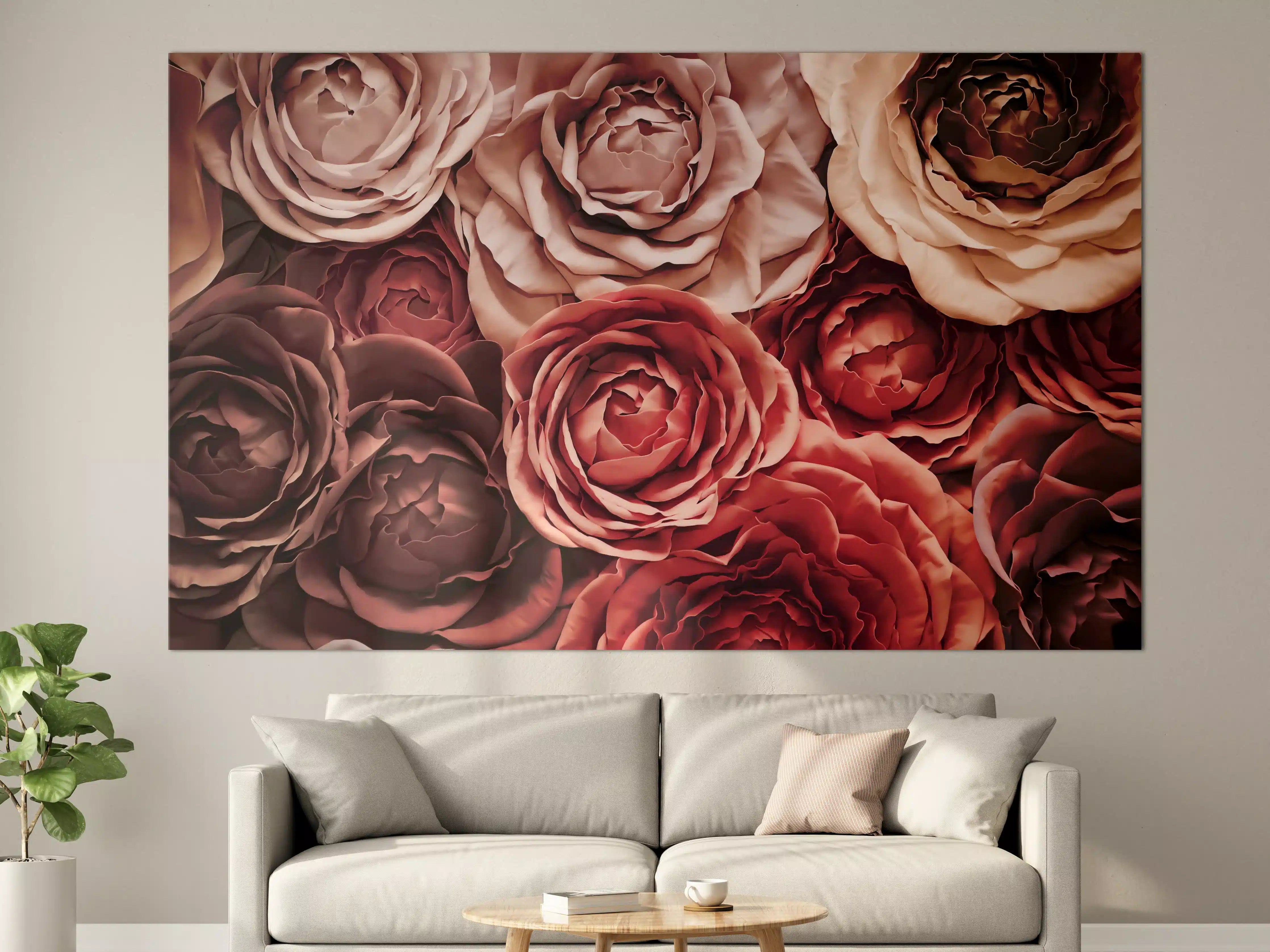 Große Wandbilder - Romantische Rosen in warmen Tönen