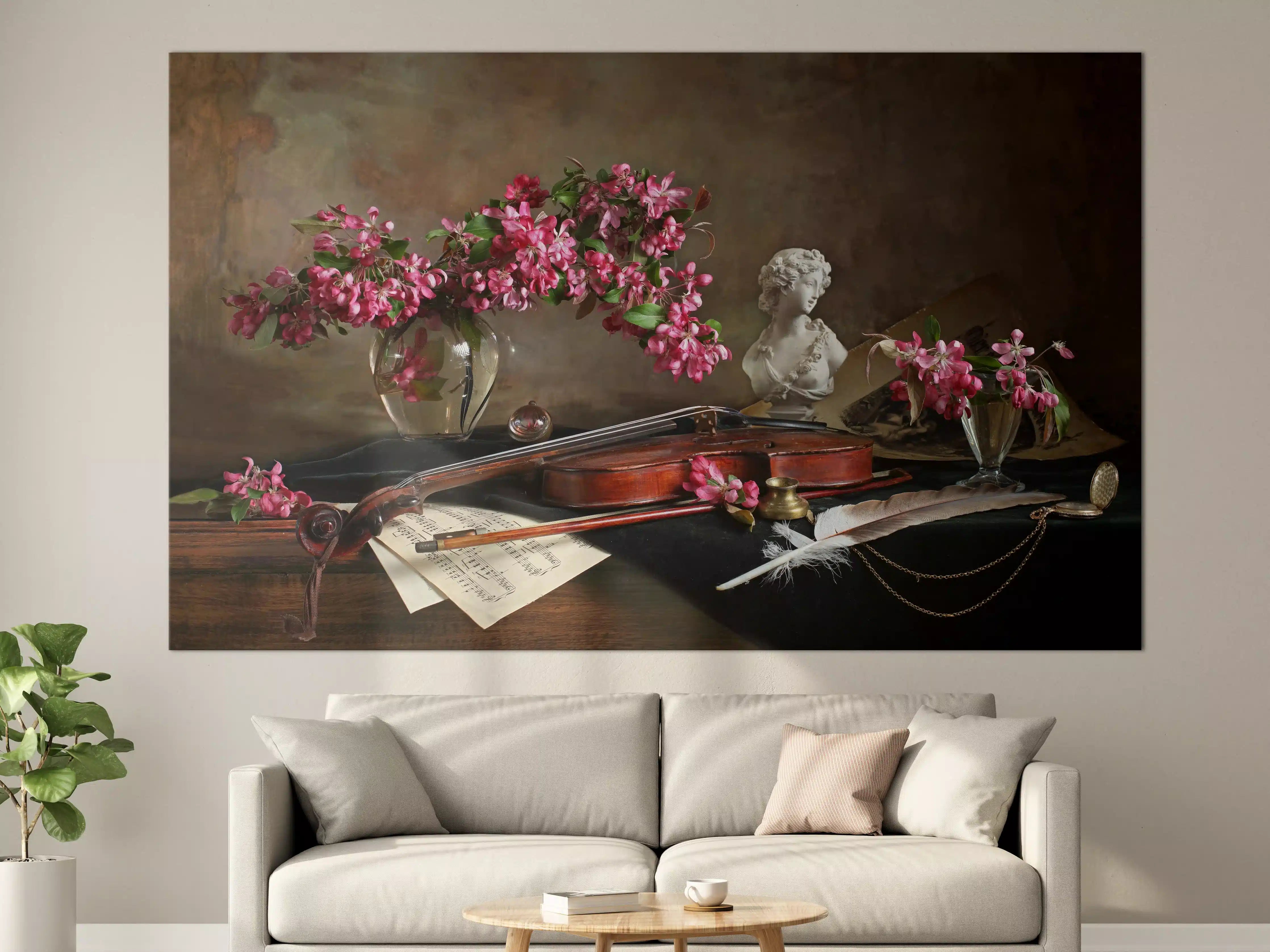 Große Wandbilder - Romantische Stilleben mit Musik und Blumen