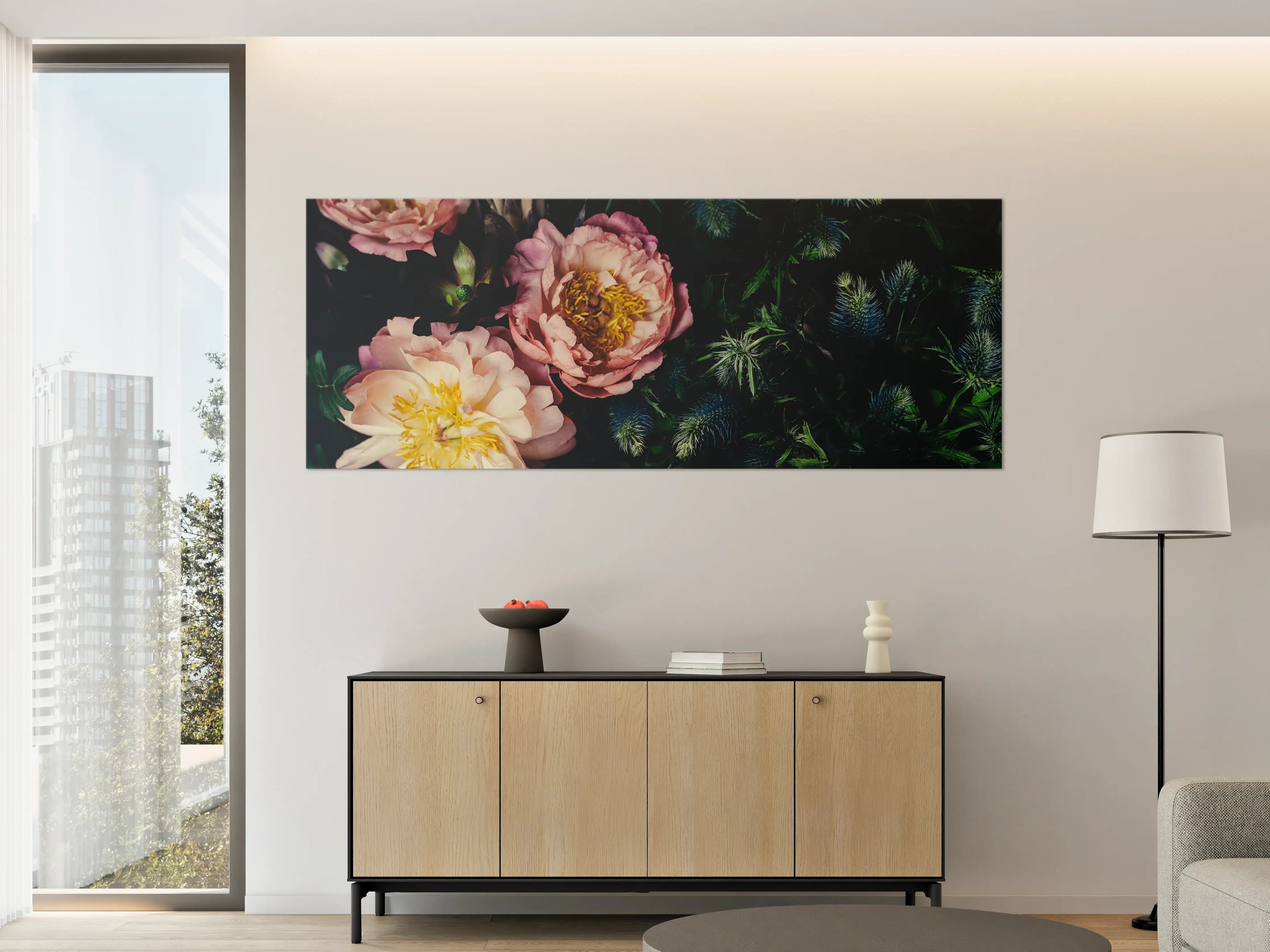 Große Wandbilder - Rosa Blüten auf einer Wiese
