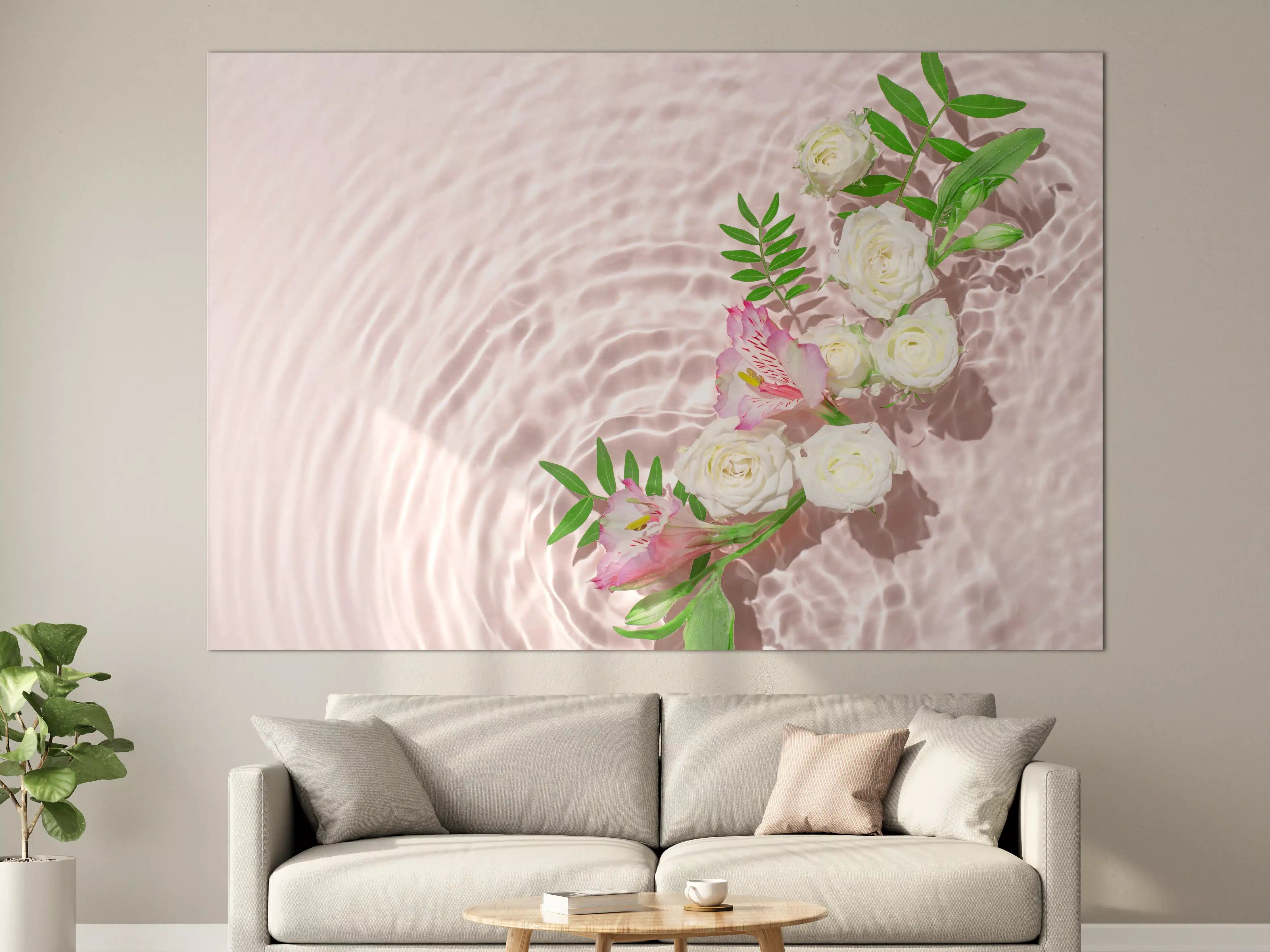 Große Wandbilder - Rosa Blumen auf Wasser