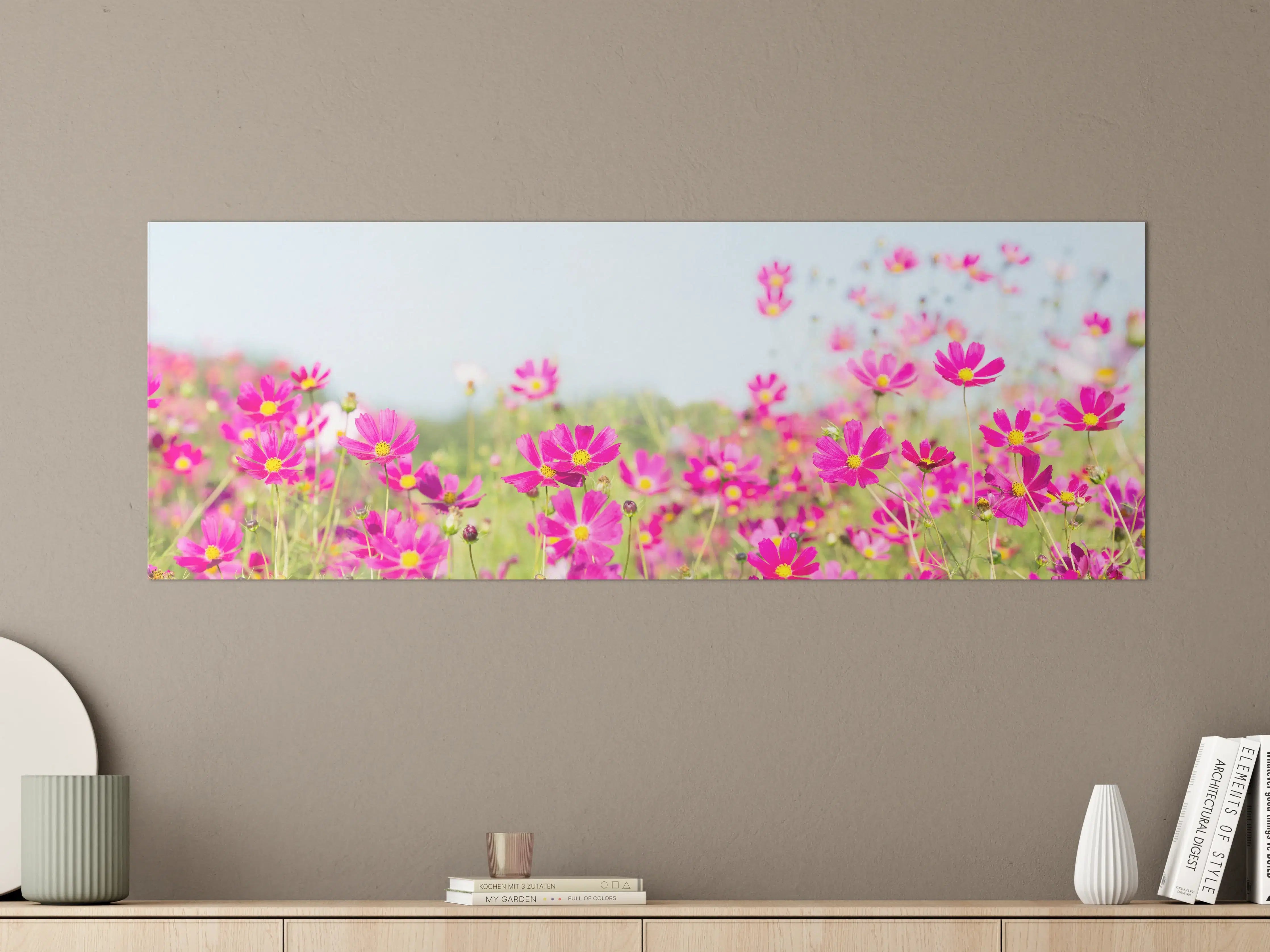 Große Wandbilder - Rosa Blumenwiese Panorama