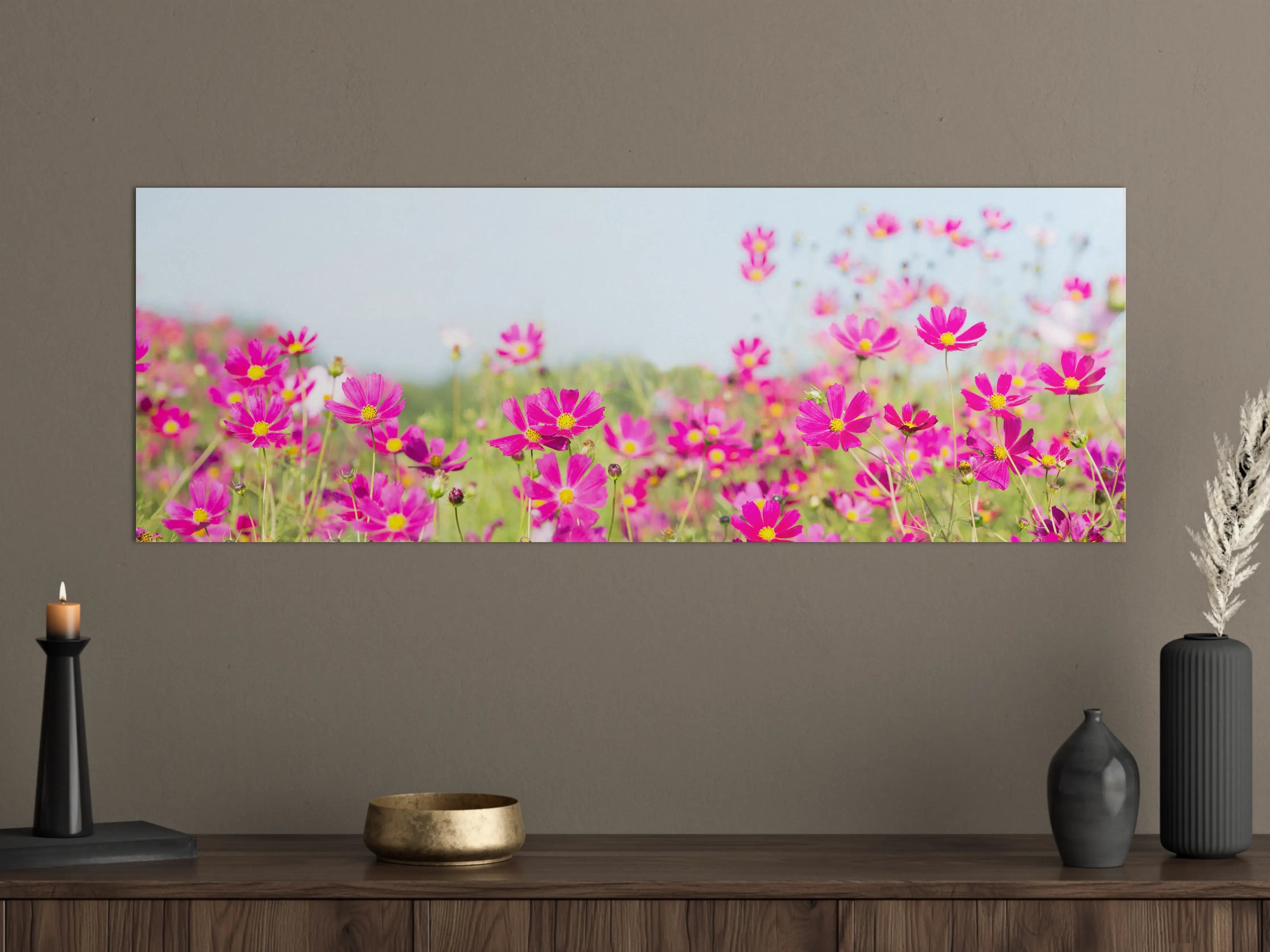 Große Wandbilder - Rosa Blumenwiese Panorama