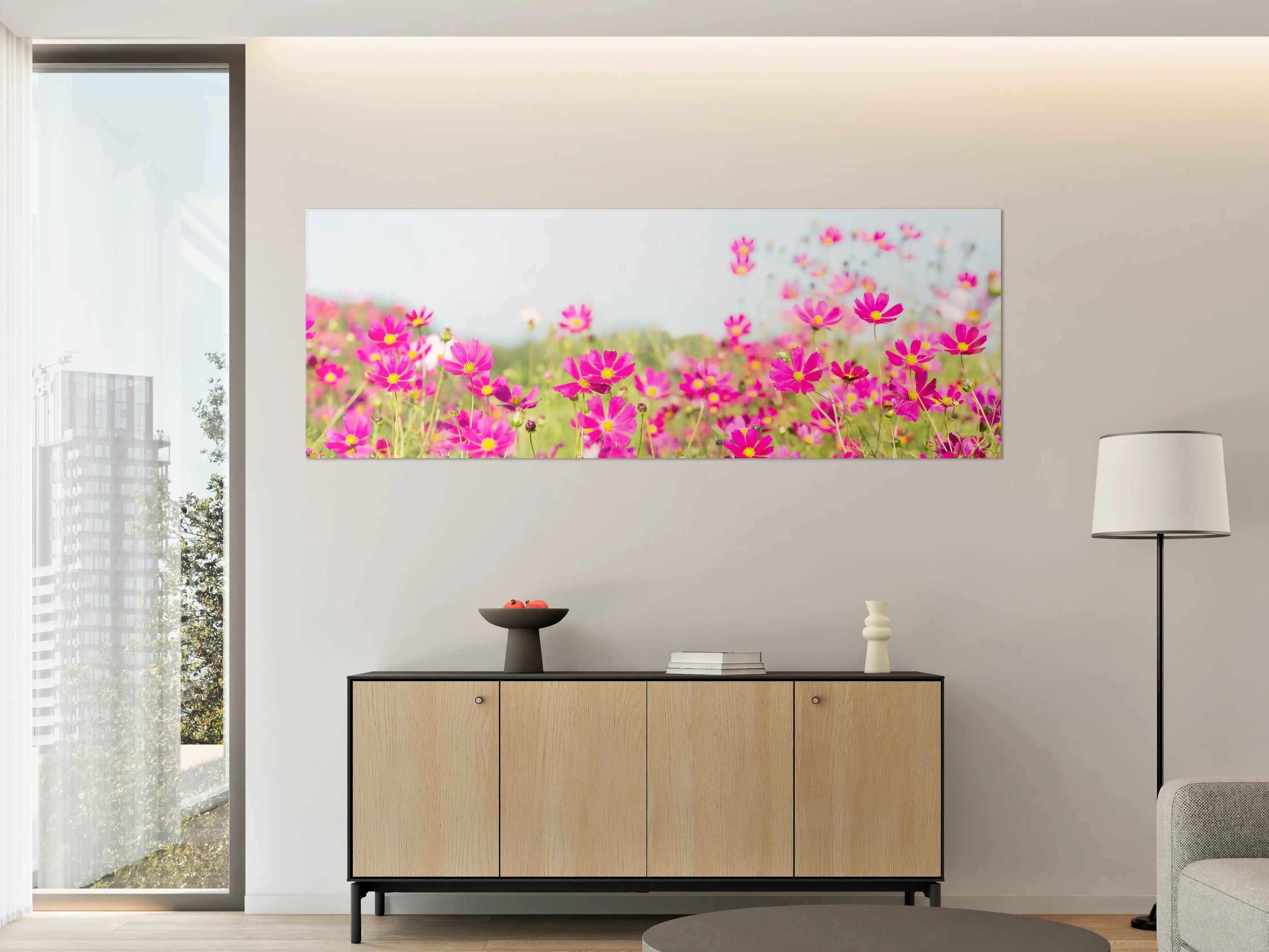 Große Wandbilder - Rosa Blumenwiese Panorama