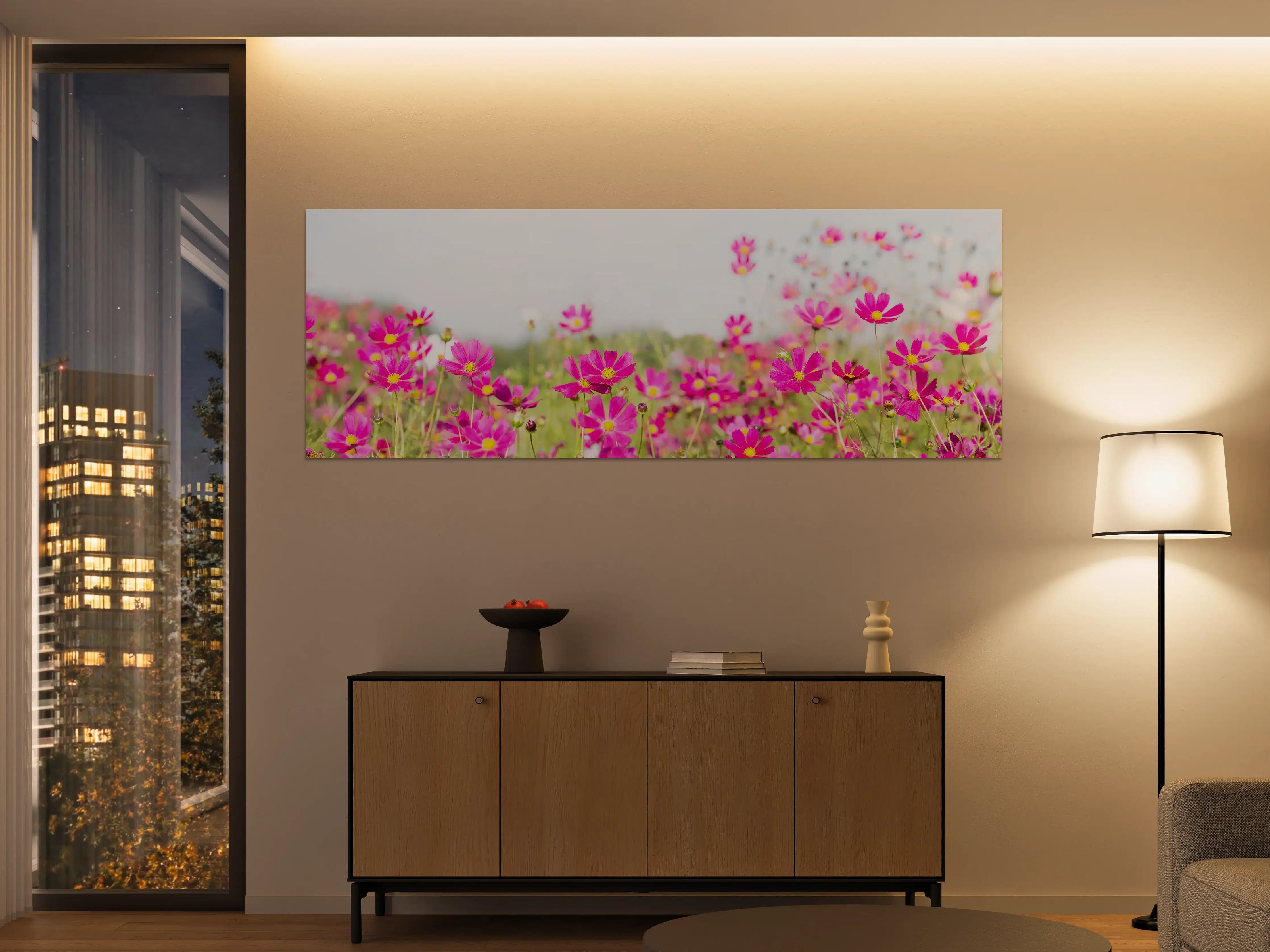Große Wandbilder - Rosa Blumenwiese Panorama