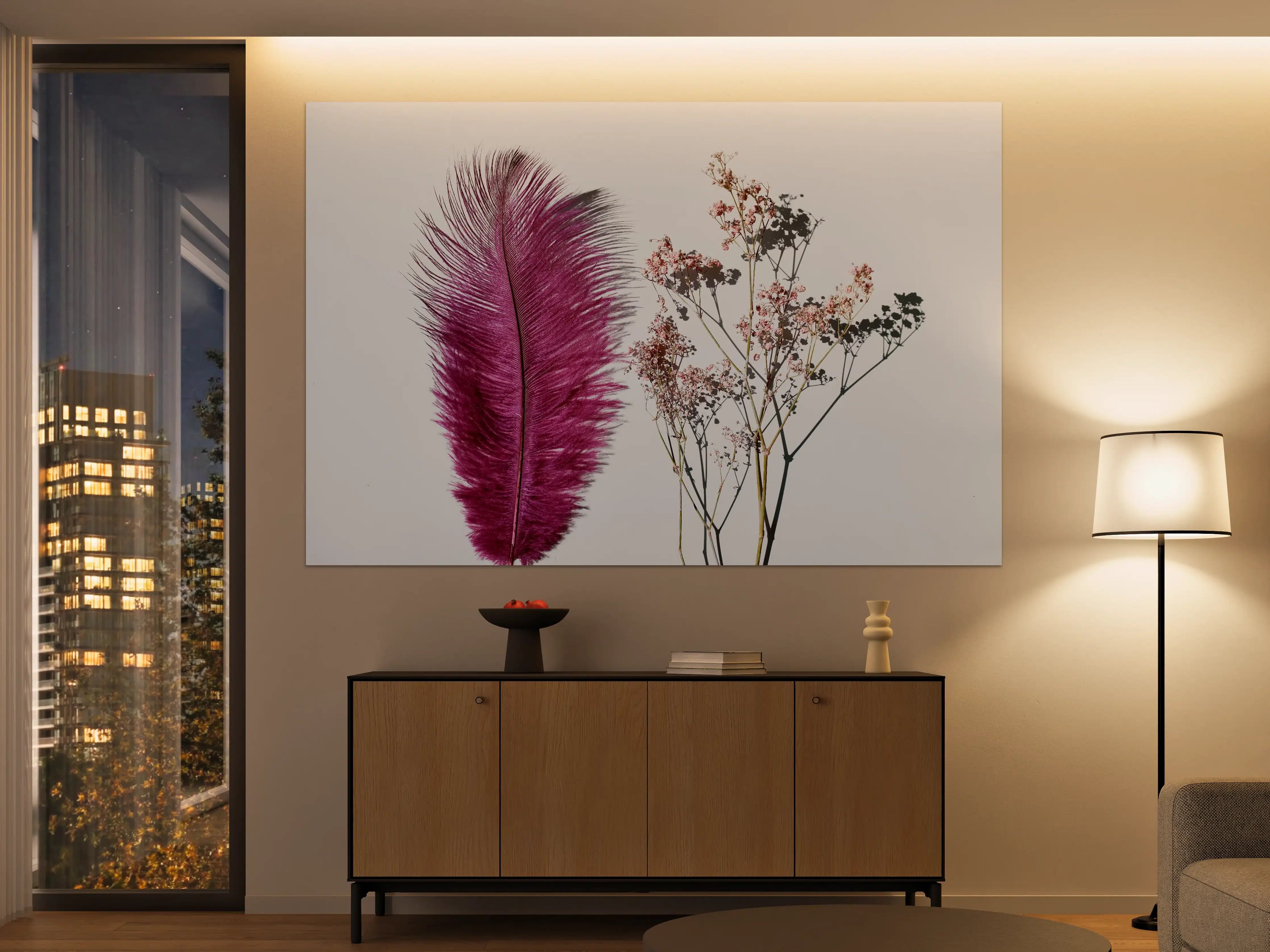 Große Wandbilder - Rosa Feder und Trockenblumen 