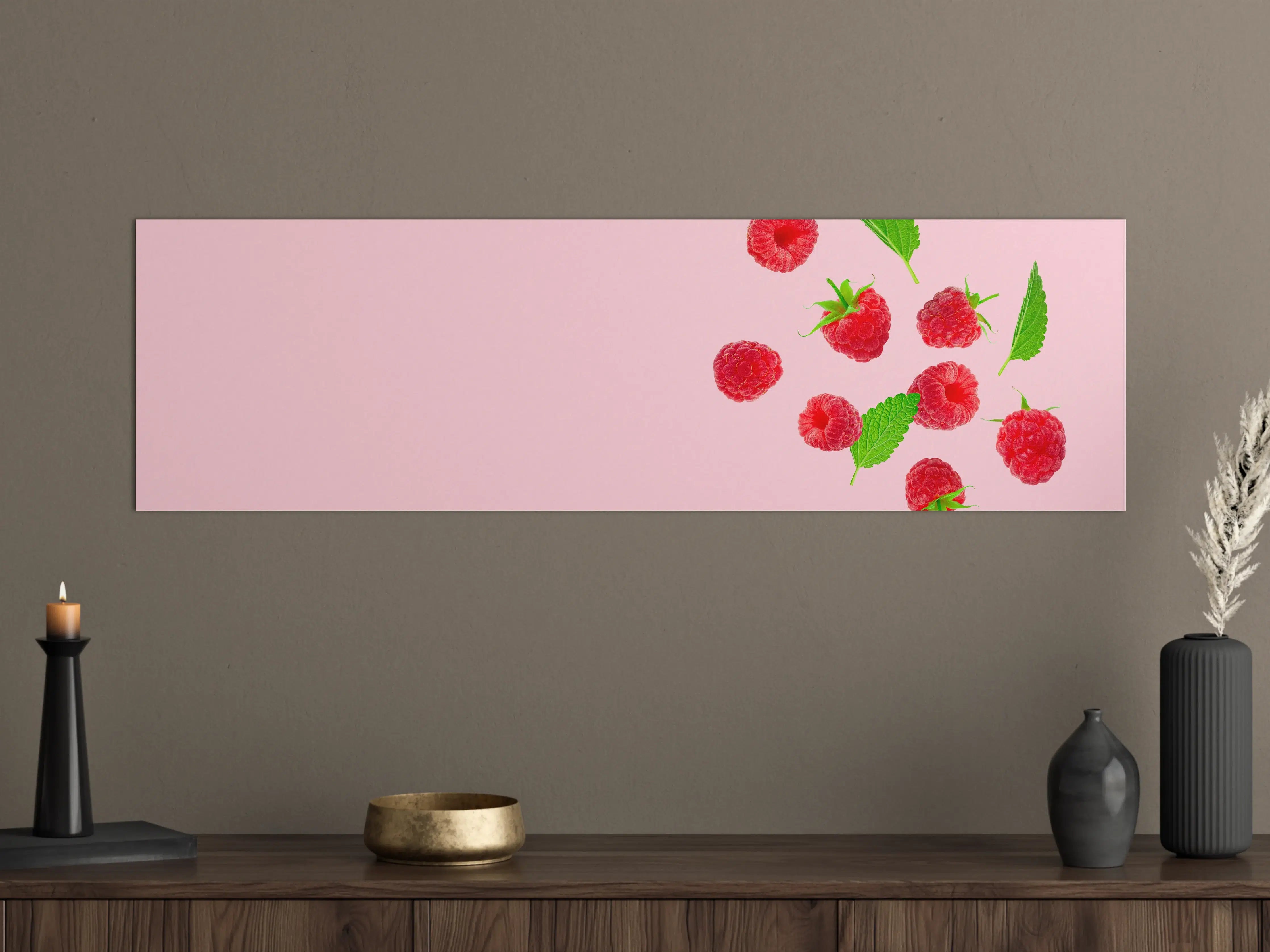 Große Wandbilder - Rosa Himbeeren mit Minze