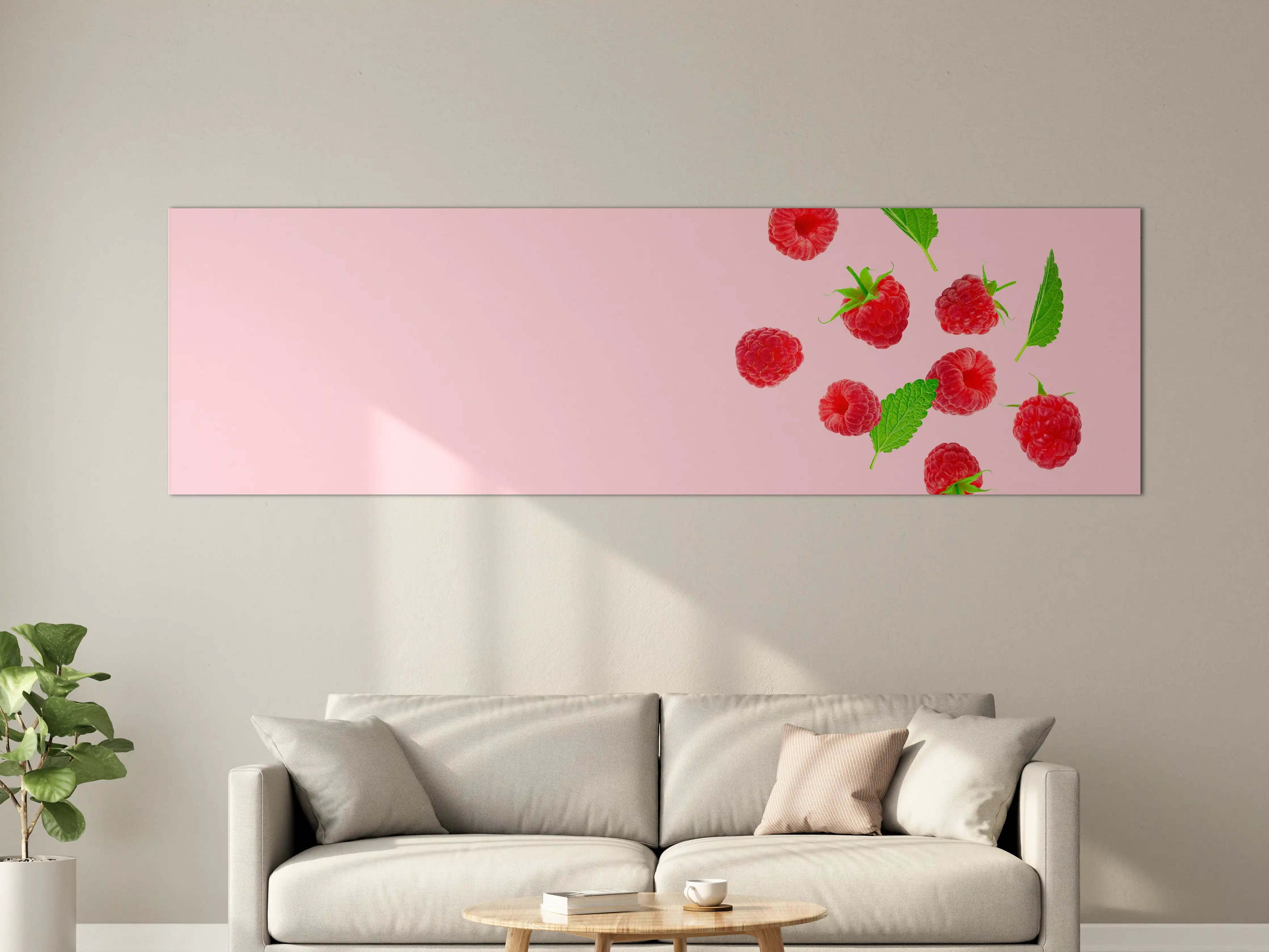 Große Wandbilder - Rosa Himbeeren mit Minze