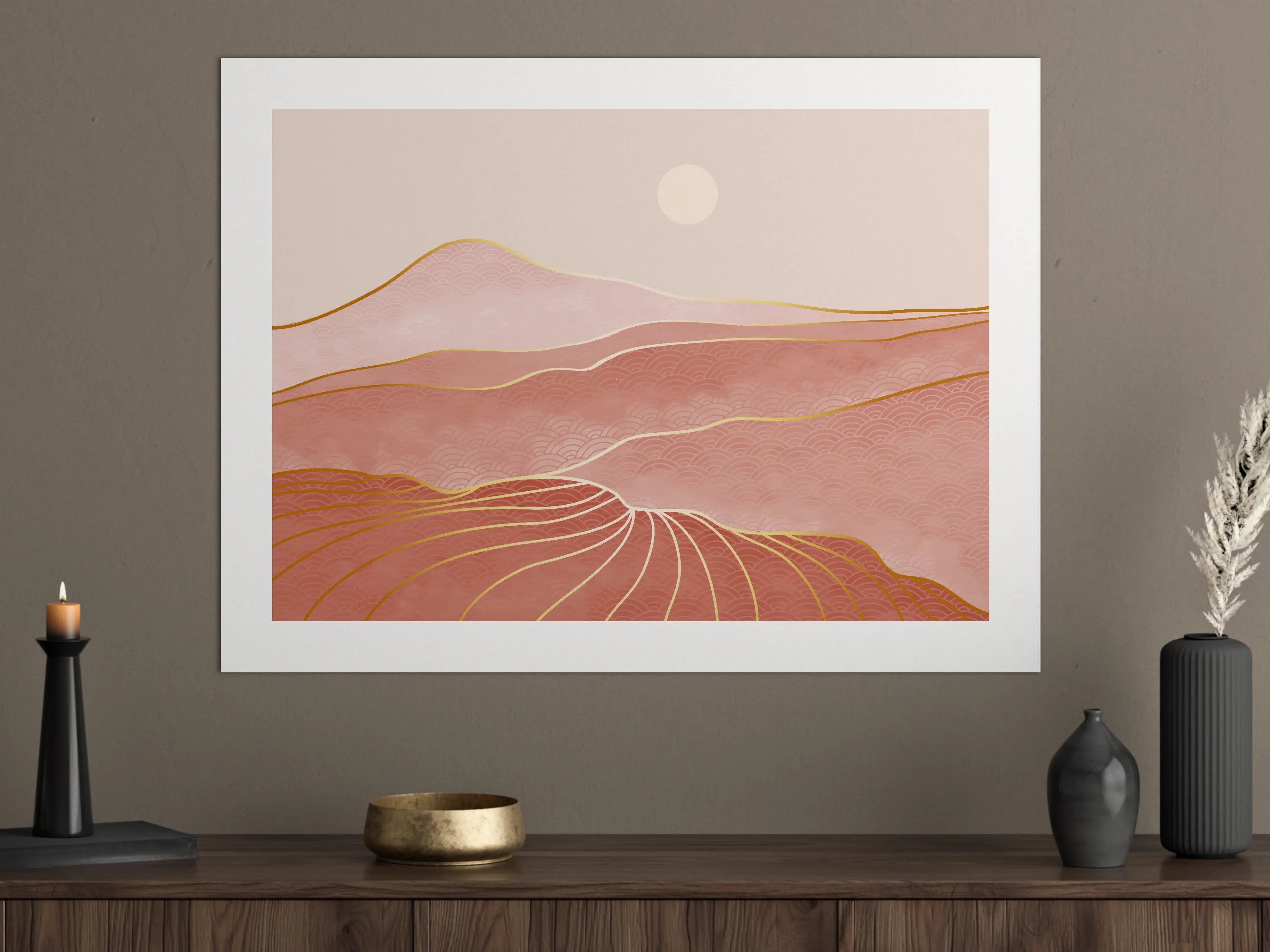 Große Wandbilder - Rosa-Hügellandschaft bei Sonnenuntergang