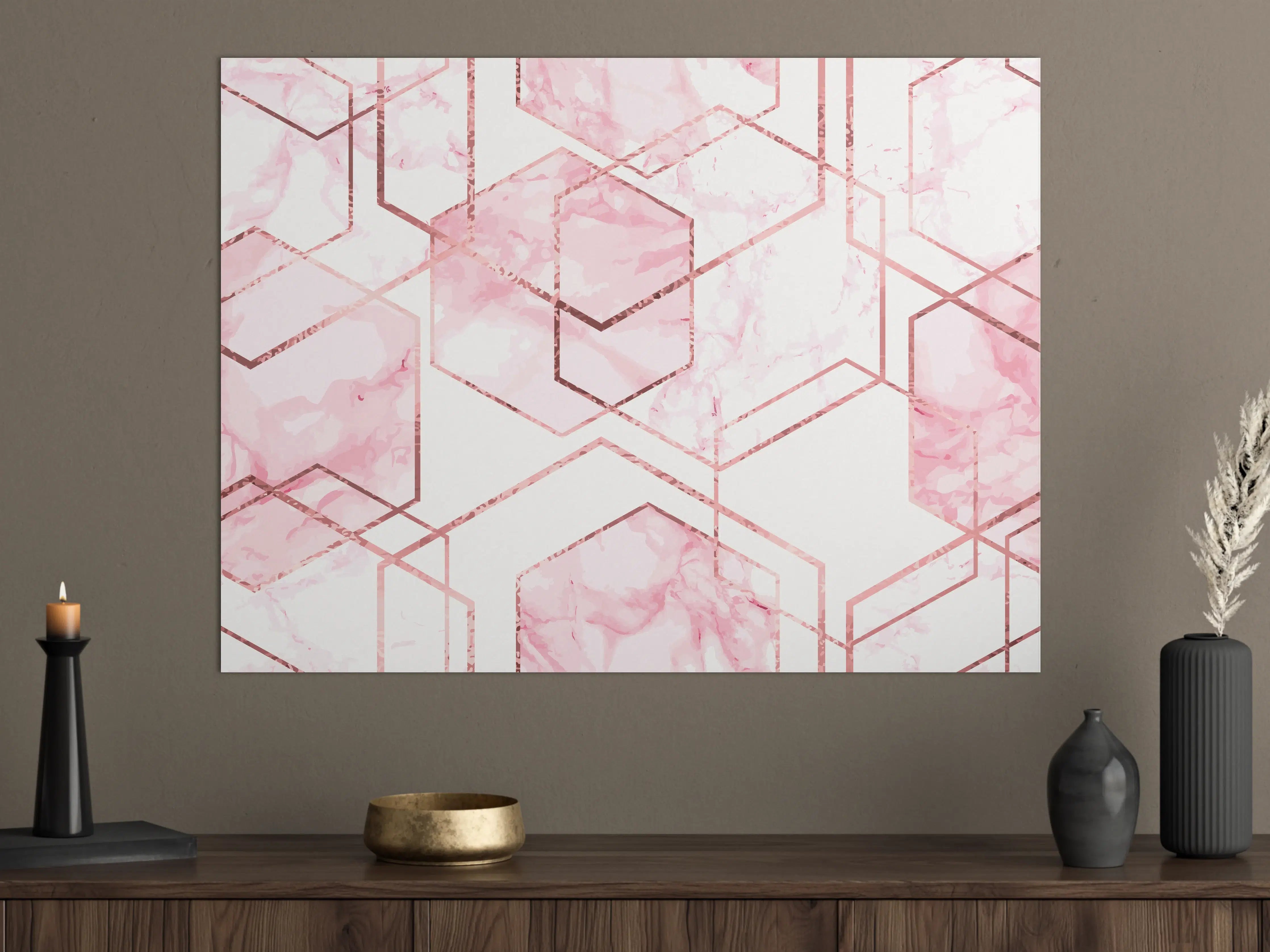 Große Wandbilder - Rosa Marmor mit Goldakzenten