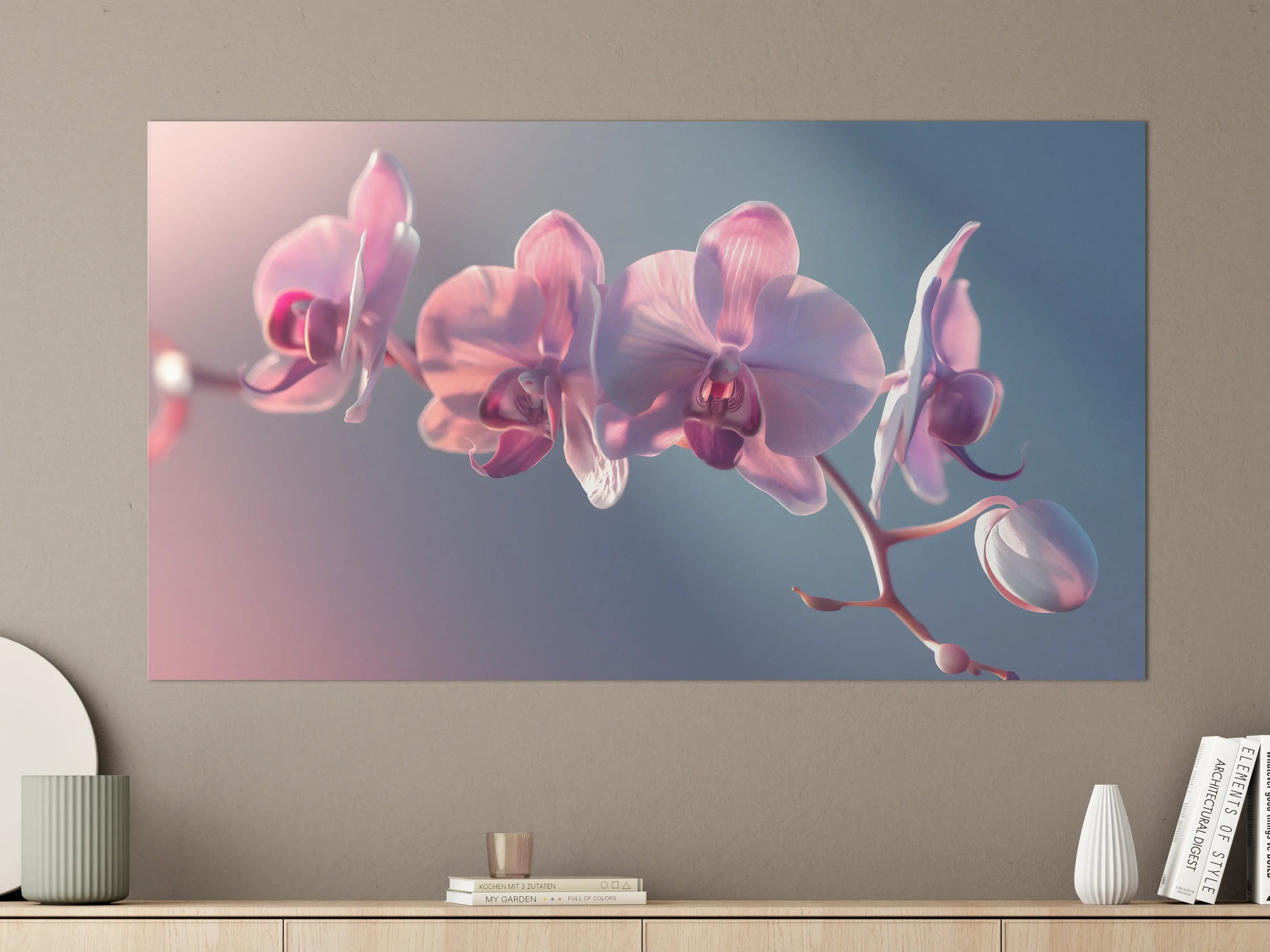 Große Wandbilder - Rosa Orchideen auf Blau