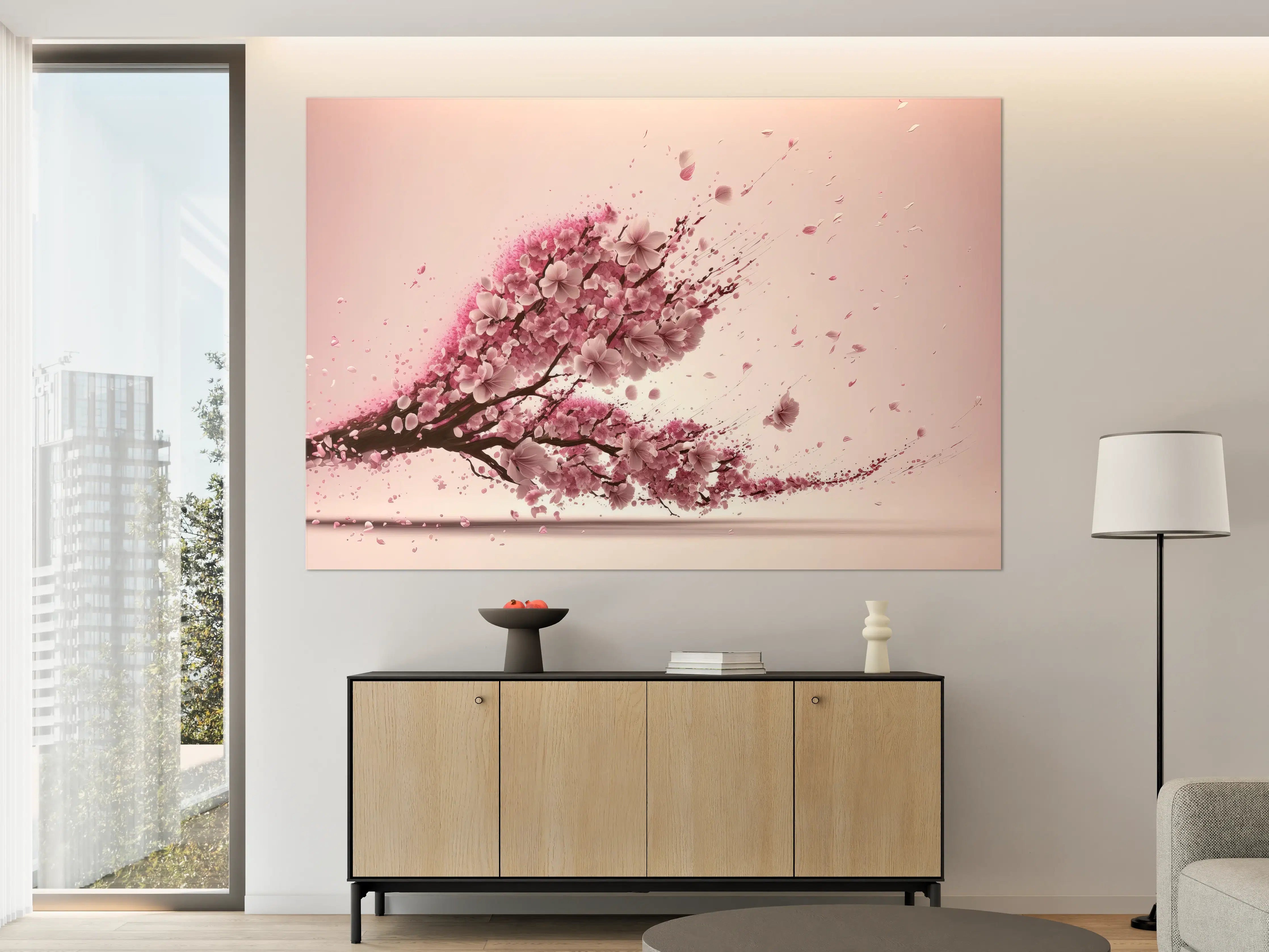 Große Wandbilder - Rosa Sakura Kirschblütenzweig