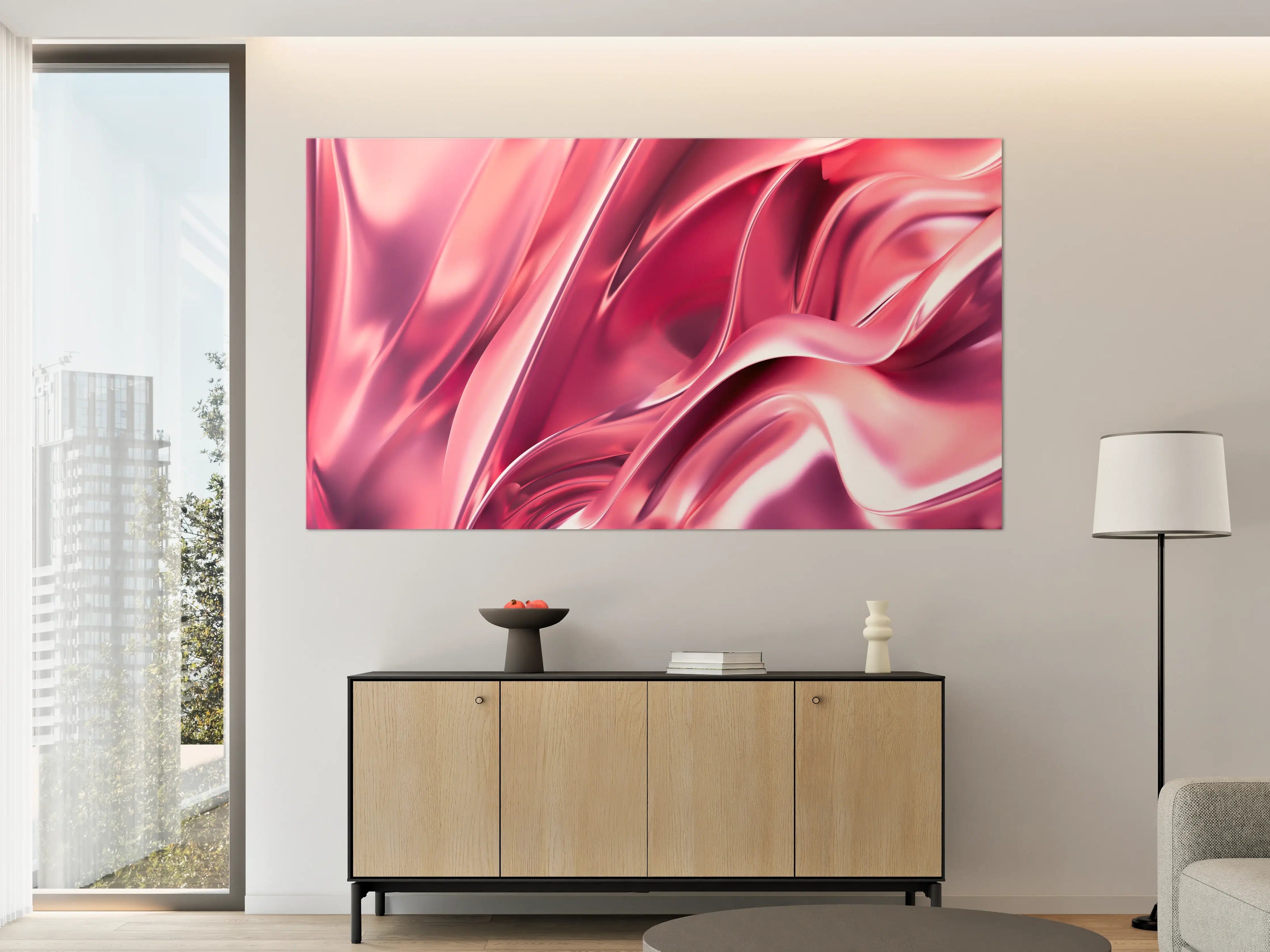 Große Wandbilder - Rosa Seidenstoff mit Weichheitsreflexen