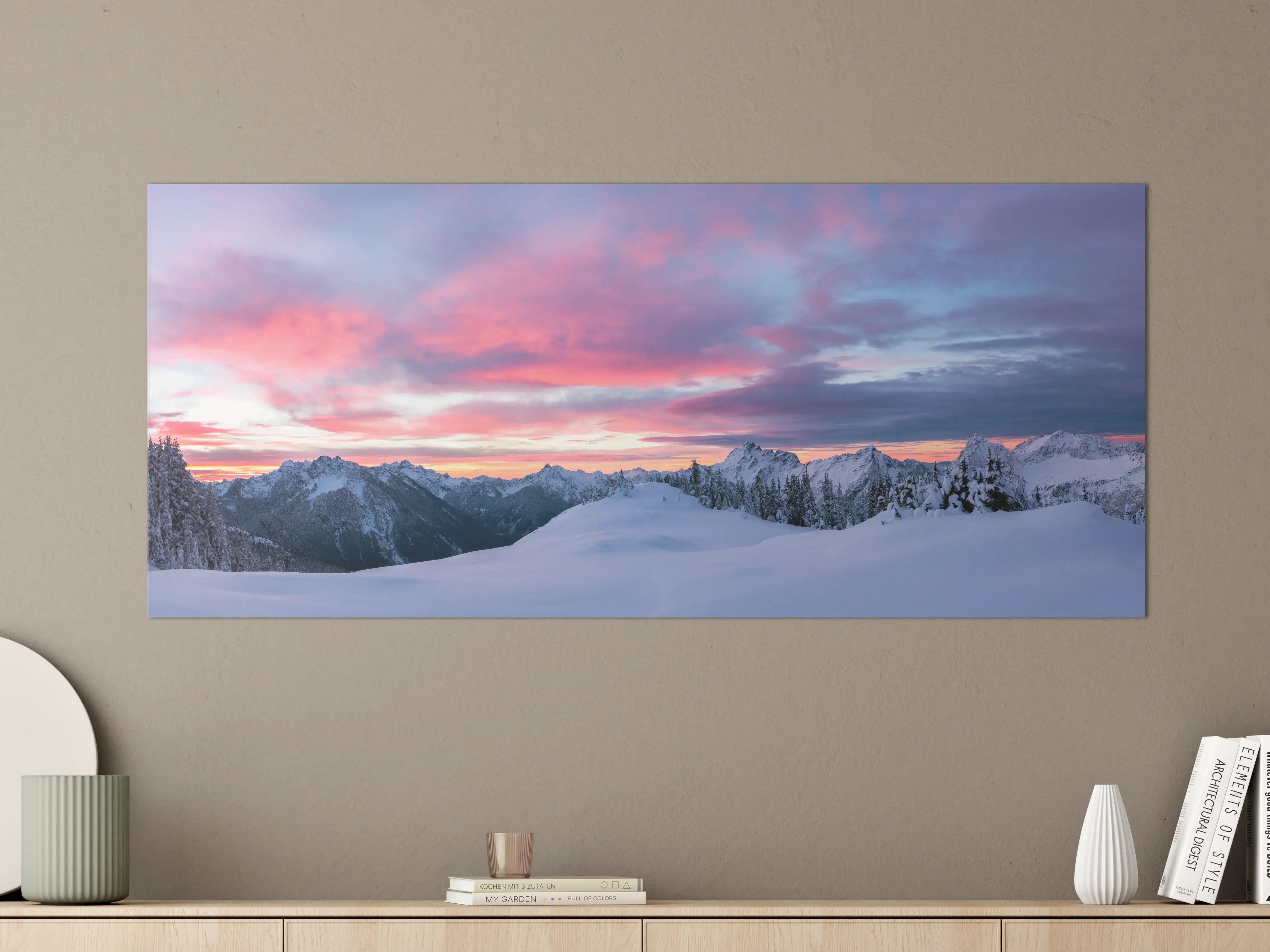 Große Wandbilder - Rosa Sonnenuntergang Bergpanorama