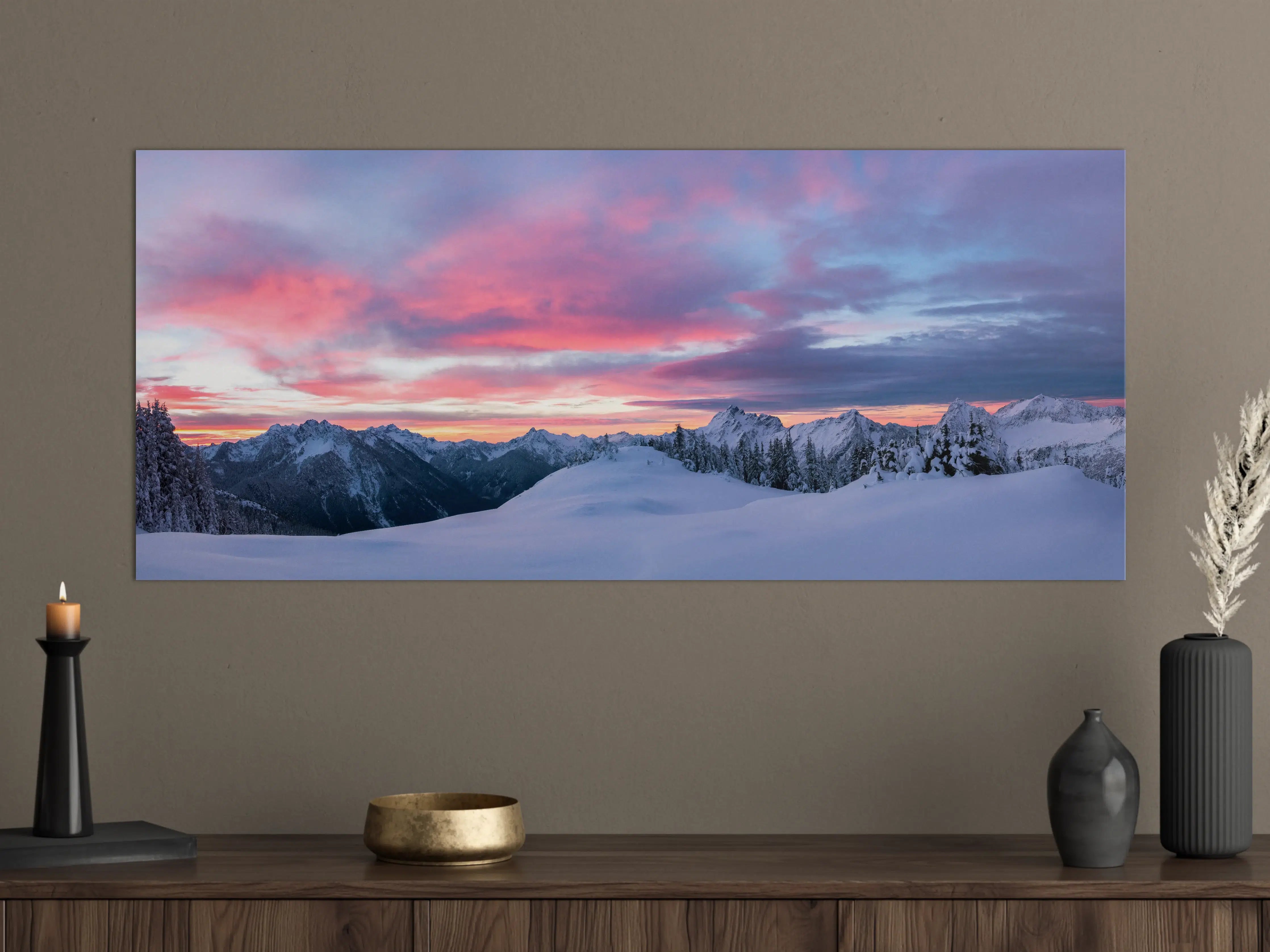 Große Wandbilder - Rosa Sonnenuntergang Bergpanorama