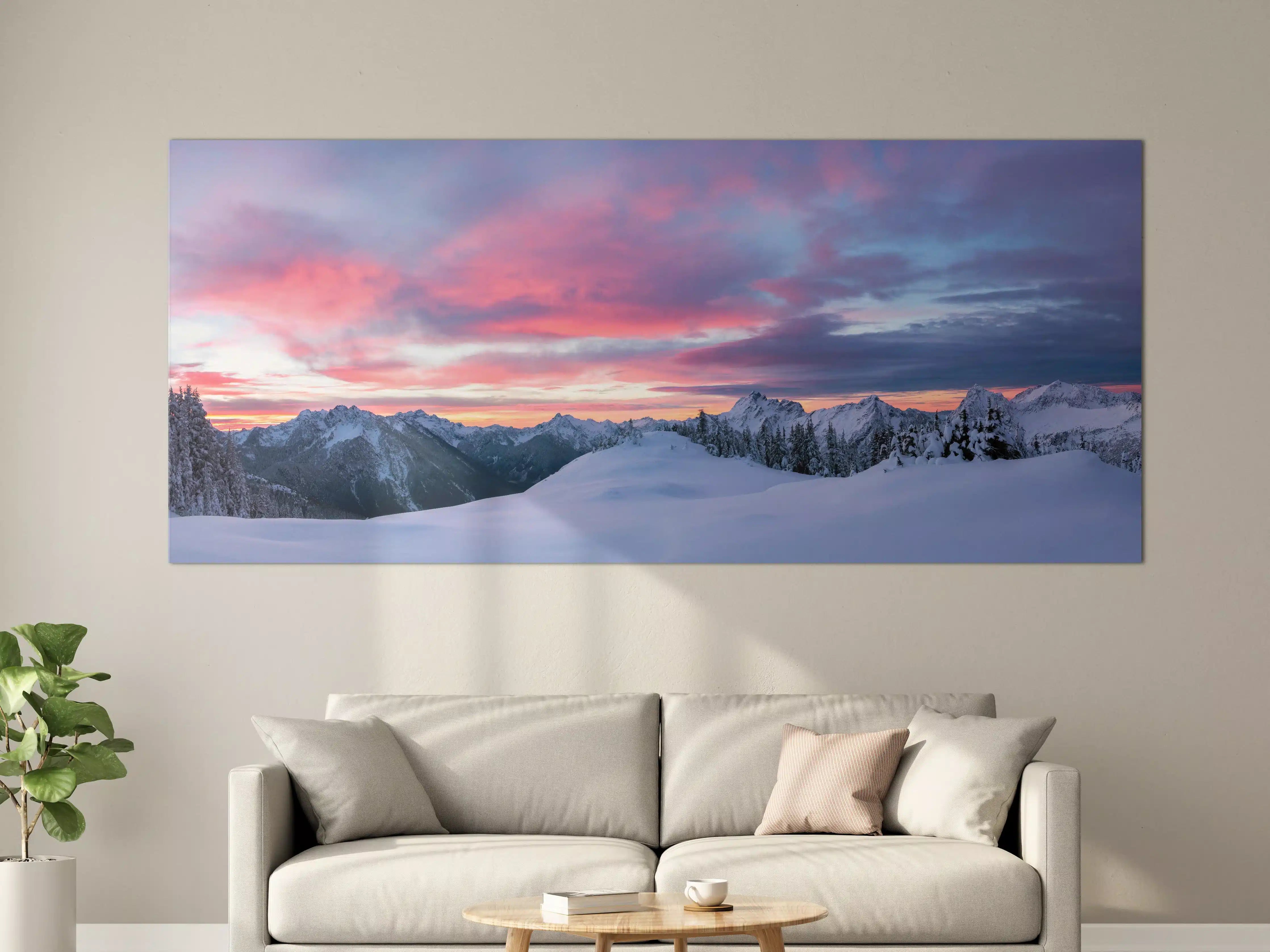 Große Wandbilder - Rosa Sonnenuntergang Bergpanorama